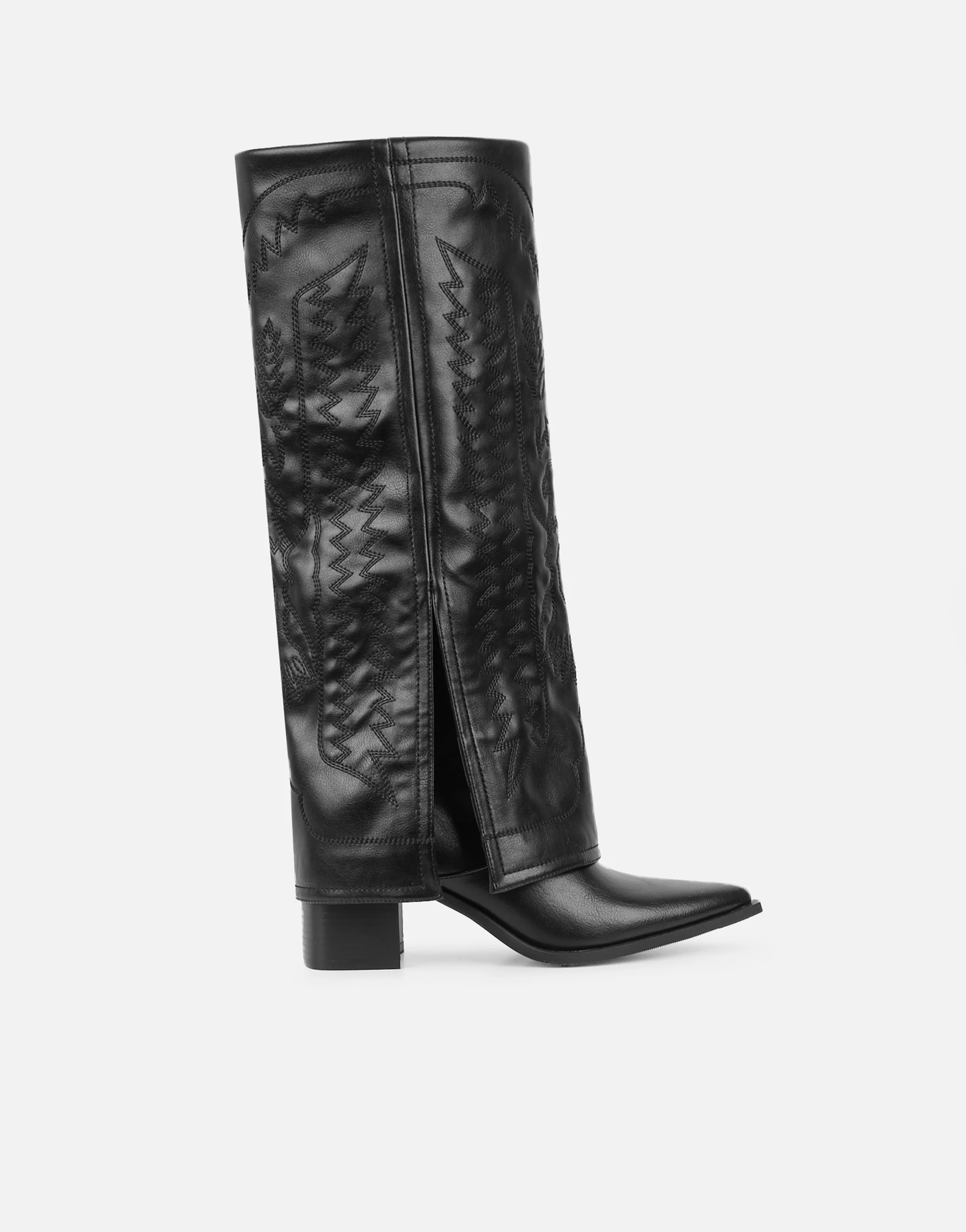 Liston Black Western Stitch Detail Heeled Boots - Image 2