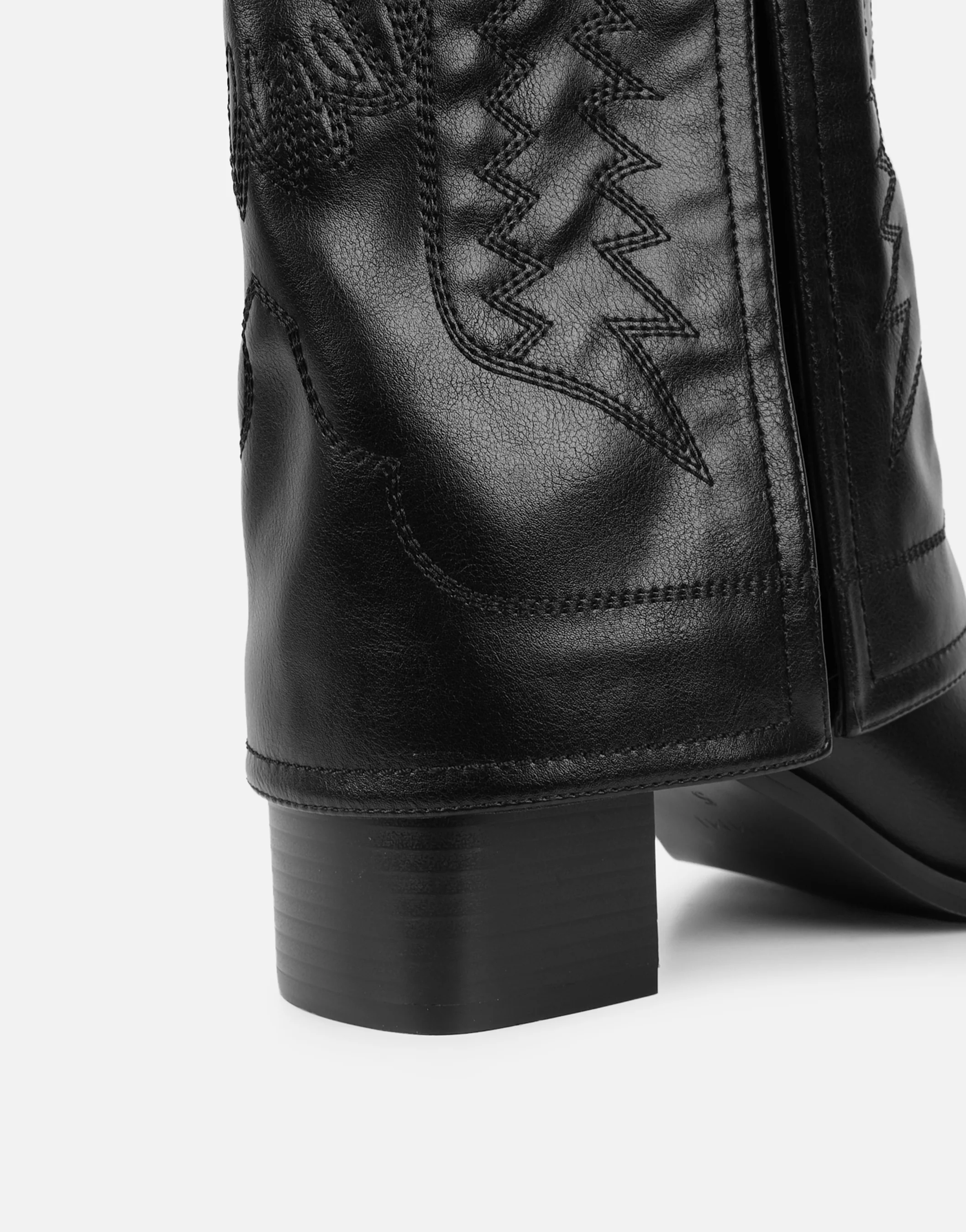 Liston Black Western Stitch Detail Heeled Boots - Image 3