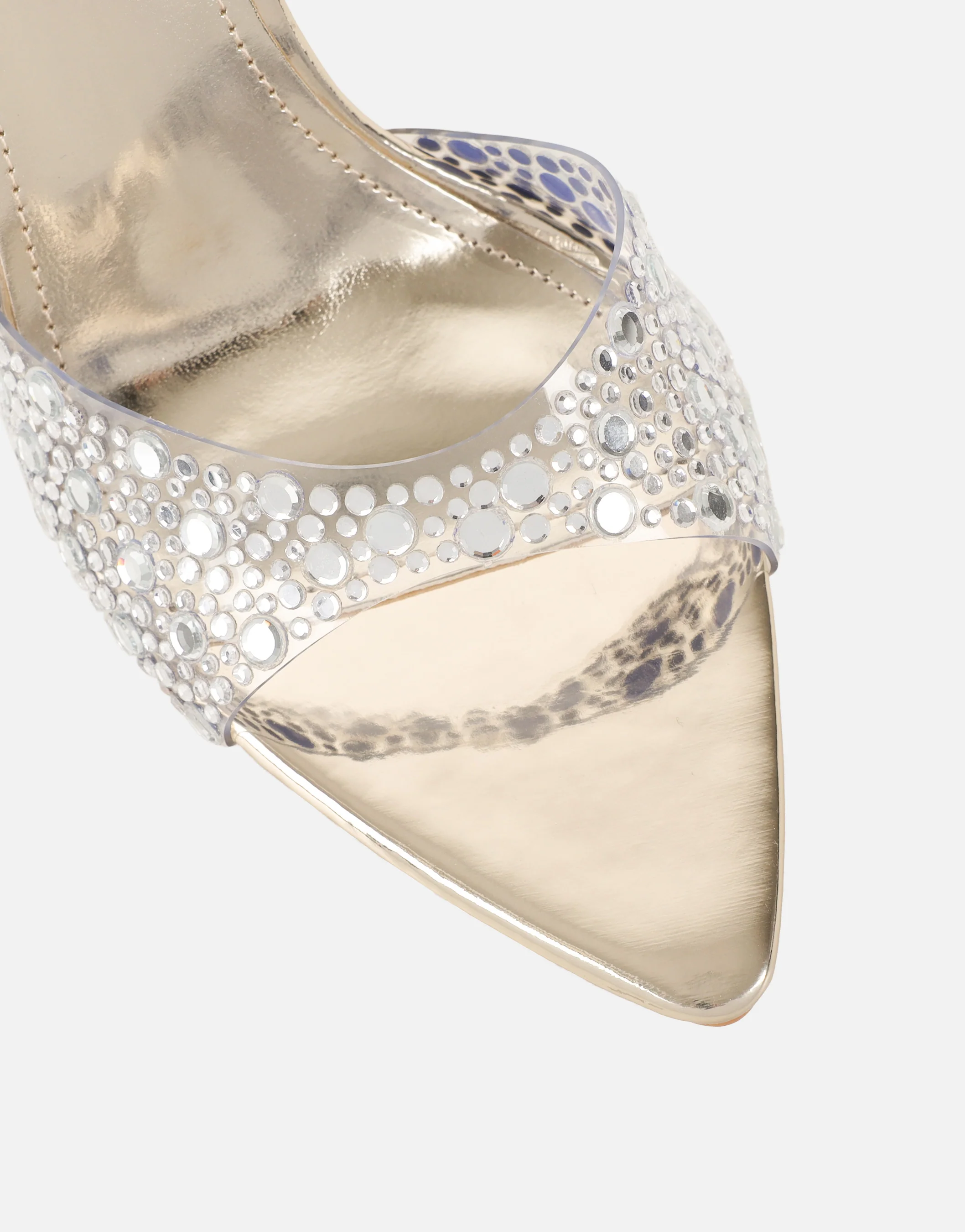 Lopezz Gold Mirror Clear Embellished Heeled Sandals - Image 4