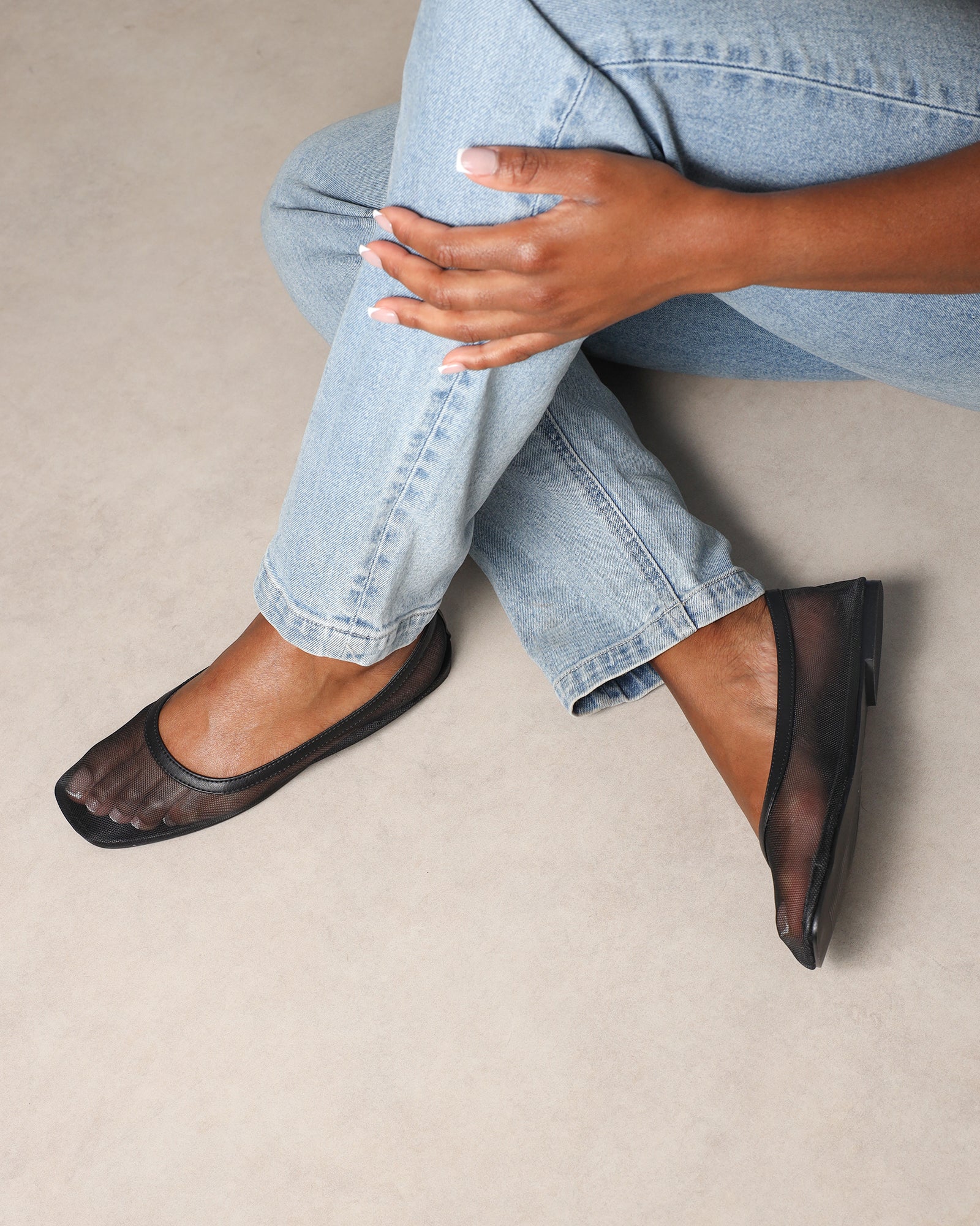 Luanne Black Mesh Ballerina Flats