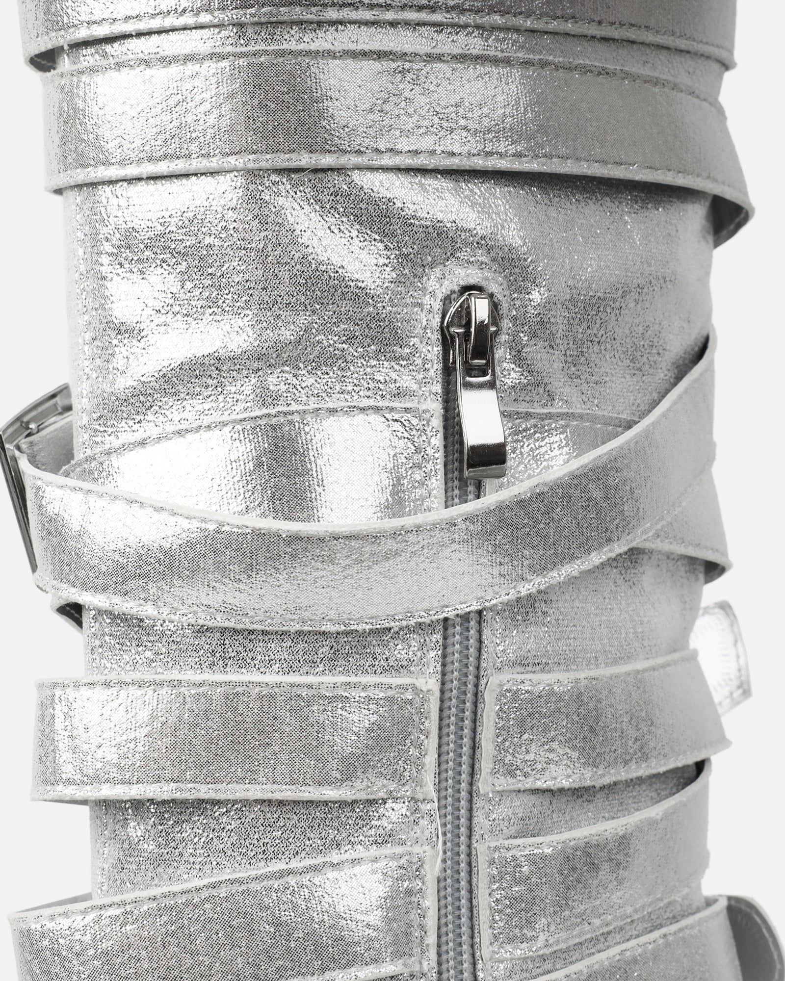 Lucian Silver Glitter Strappy Buckle Stiletto Boots - Image 3