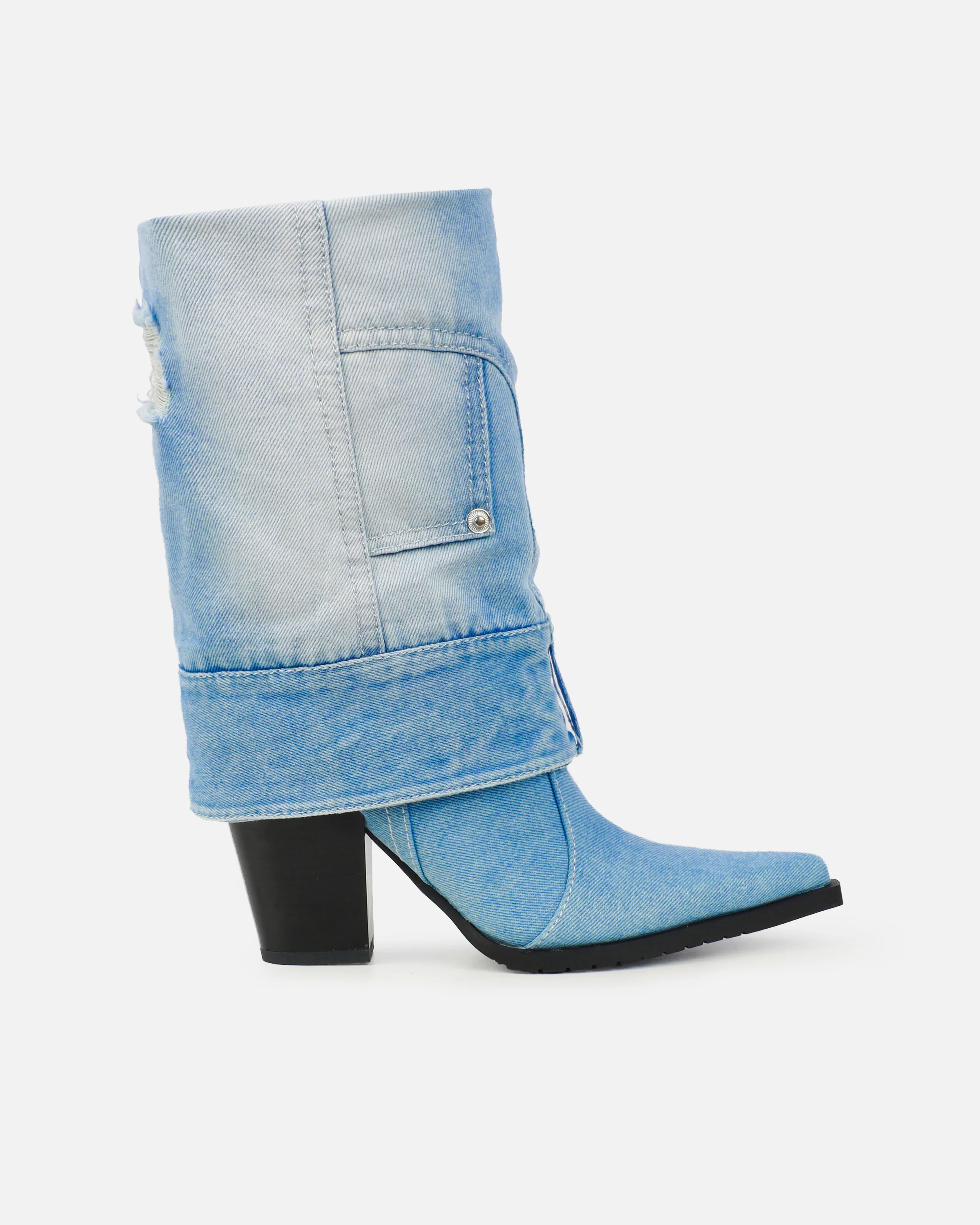Lynxx Denim Blue Fold Over Western Boots - Image 2