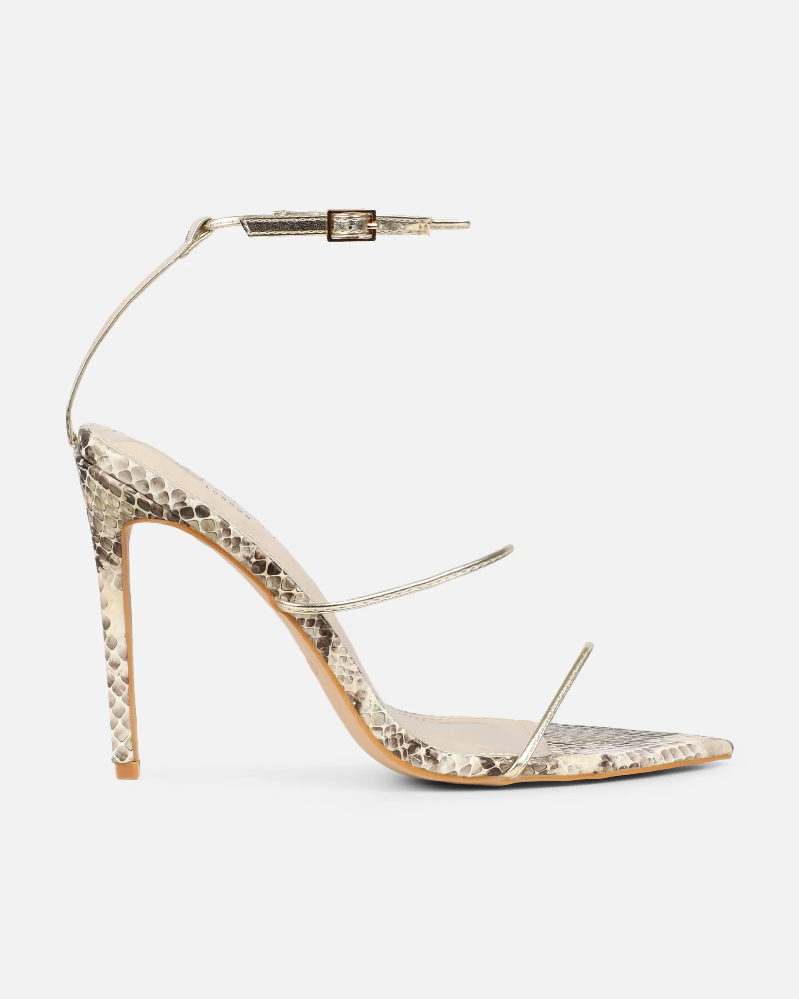 Madia Gold Faux Snake Strappy Heeled Sandals - Image 2