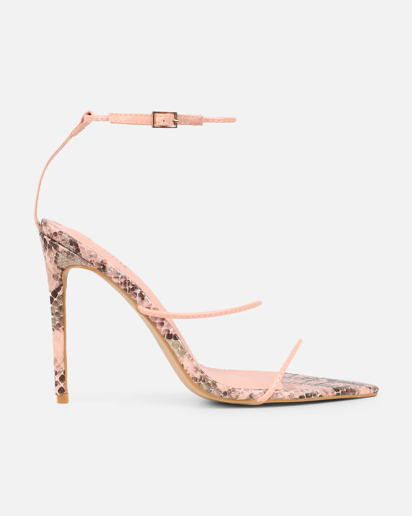 Madia Pink Faux Snake Strappy Heeled Sandals - Image 2