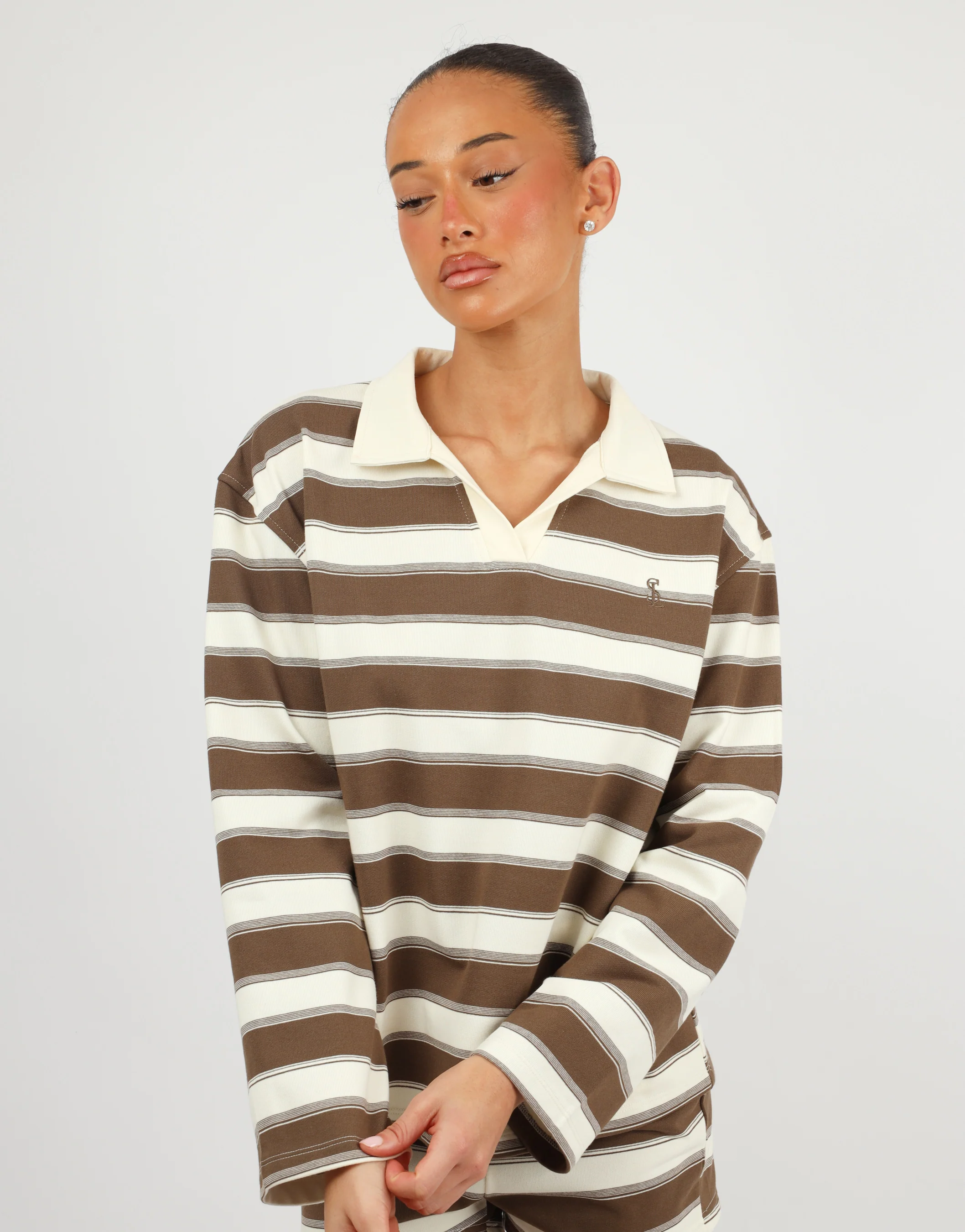 Madrid Simmi Studios Stripe Rugby Top In Brown - Image 2
