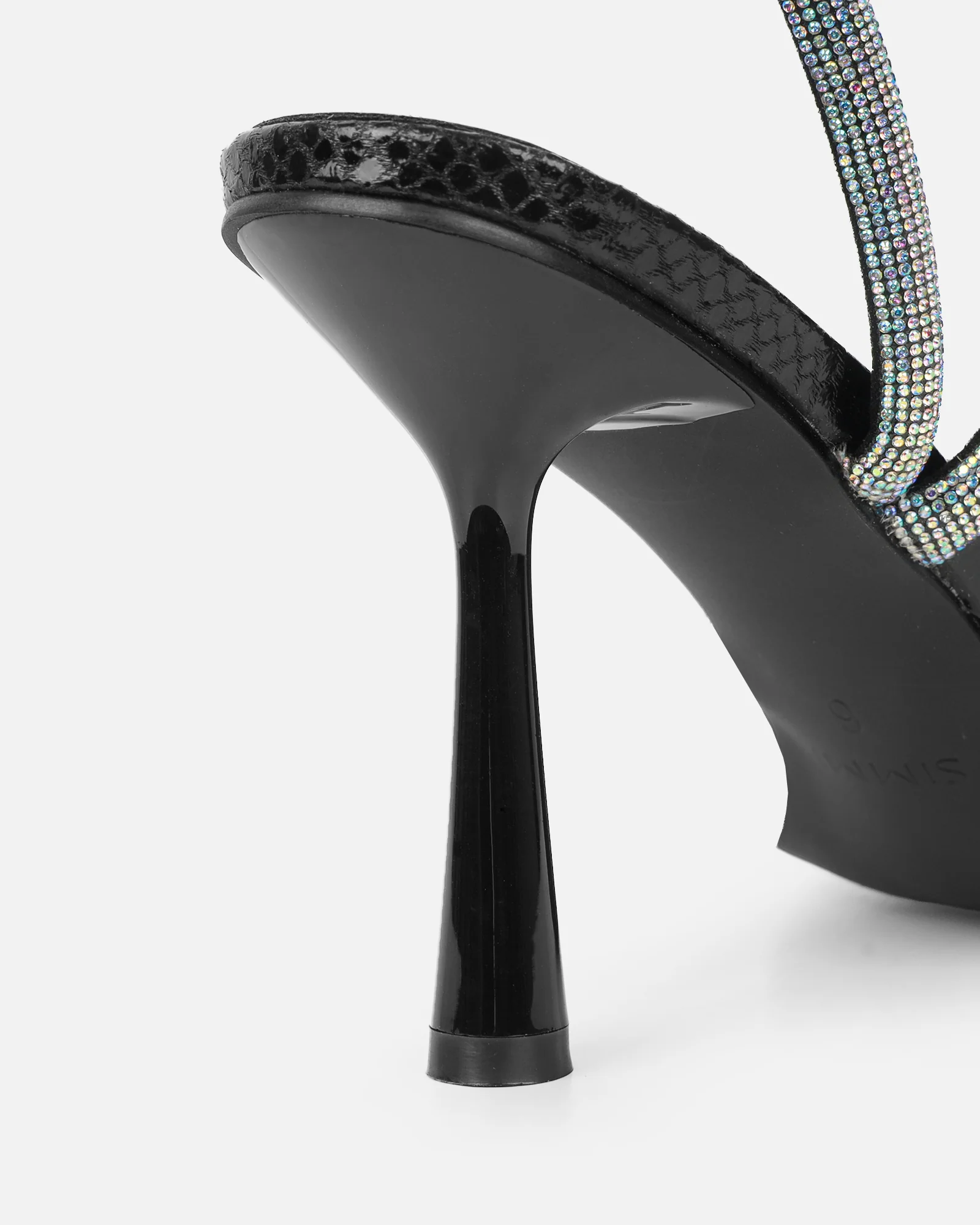 Maella Black Faux Snake Diamante Heeled Sandals - Image 3