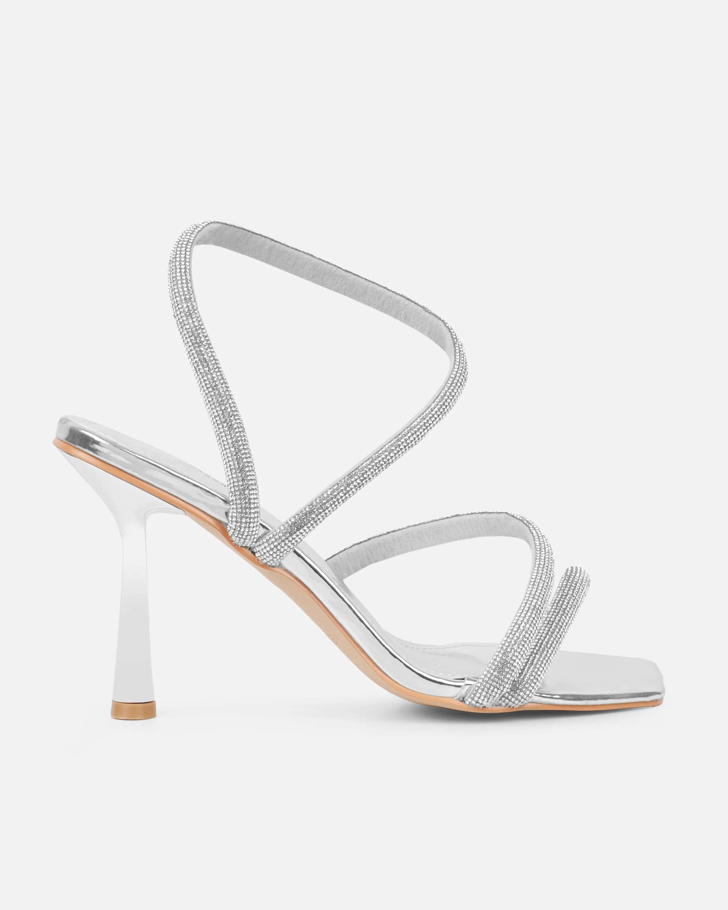 Maella Silver Mirror Diamante Heeled Sandals - Image 2