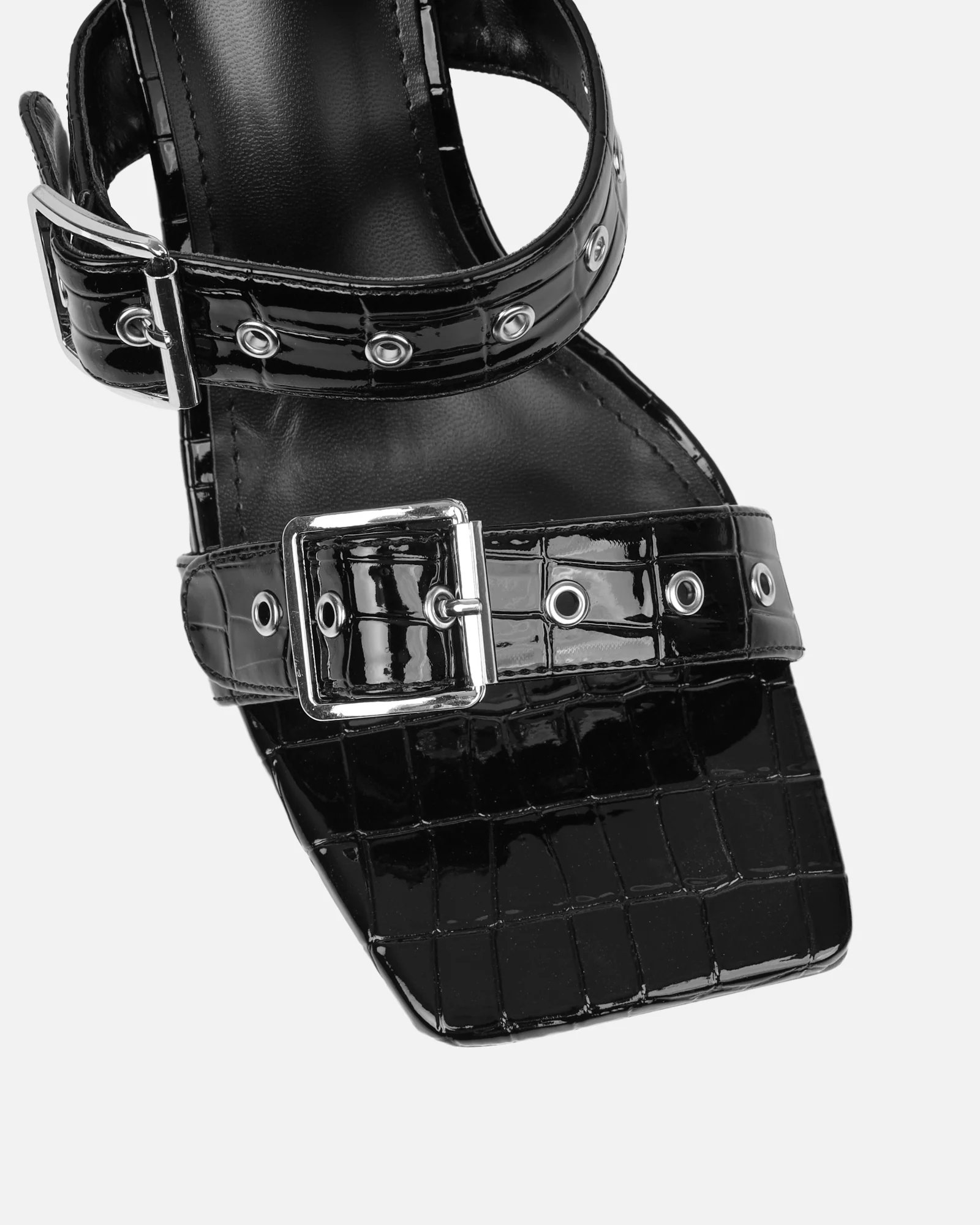 Magdalena Black Faux Croc Print Heeled Sandals - Image 4