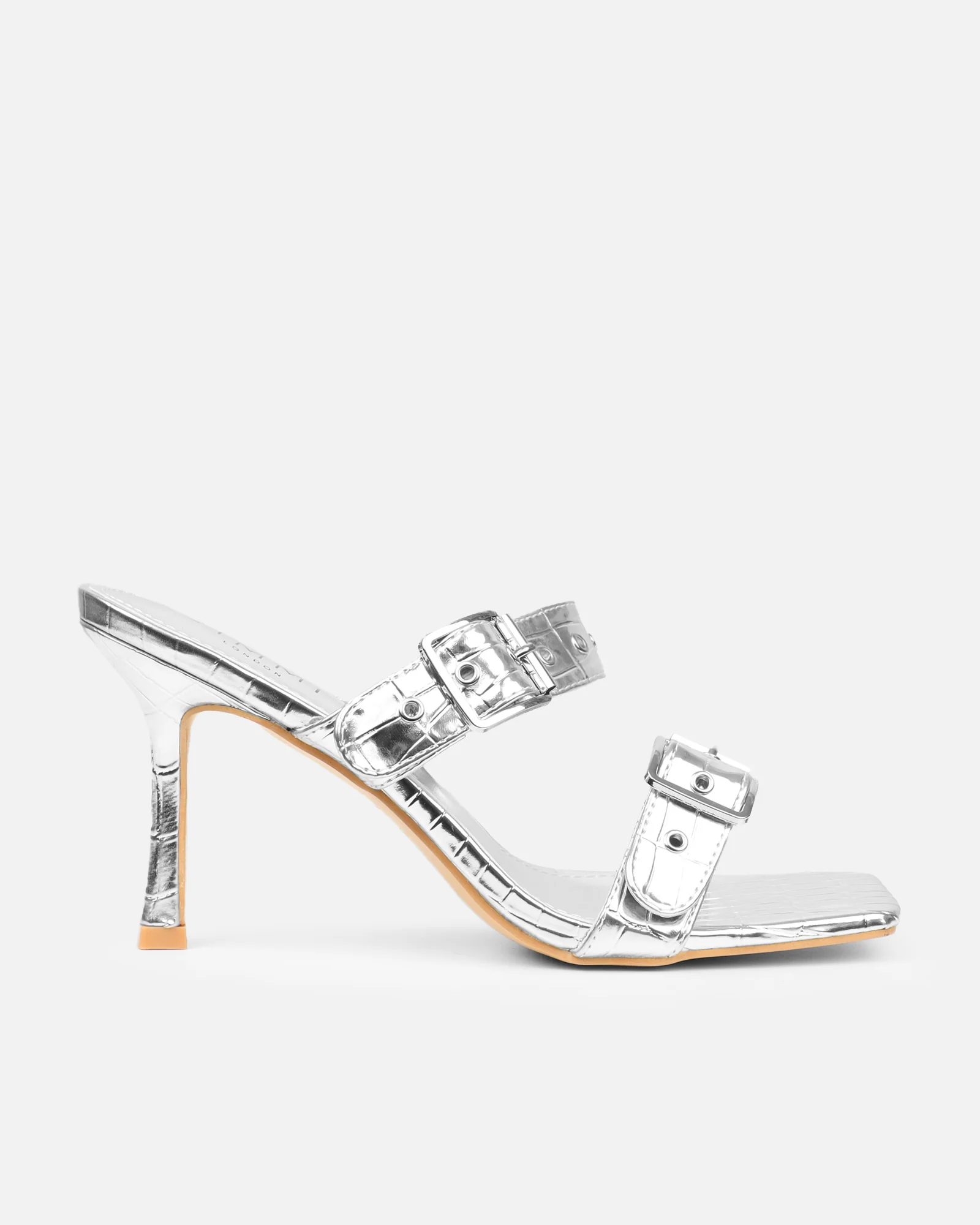 Magdalena Silver Faux Croc Print Heeled sandals - Image 2
