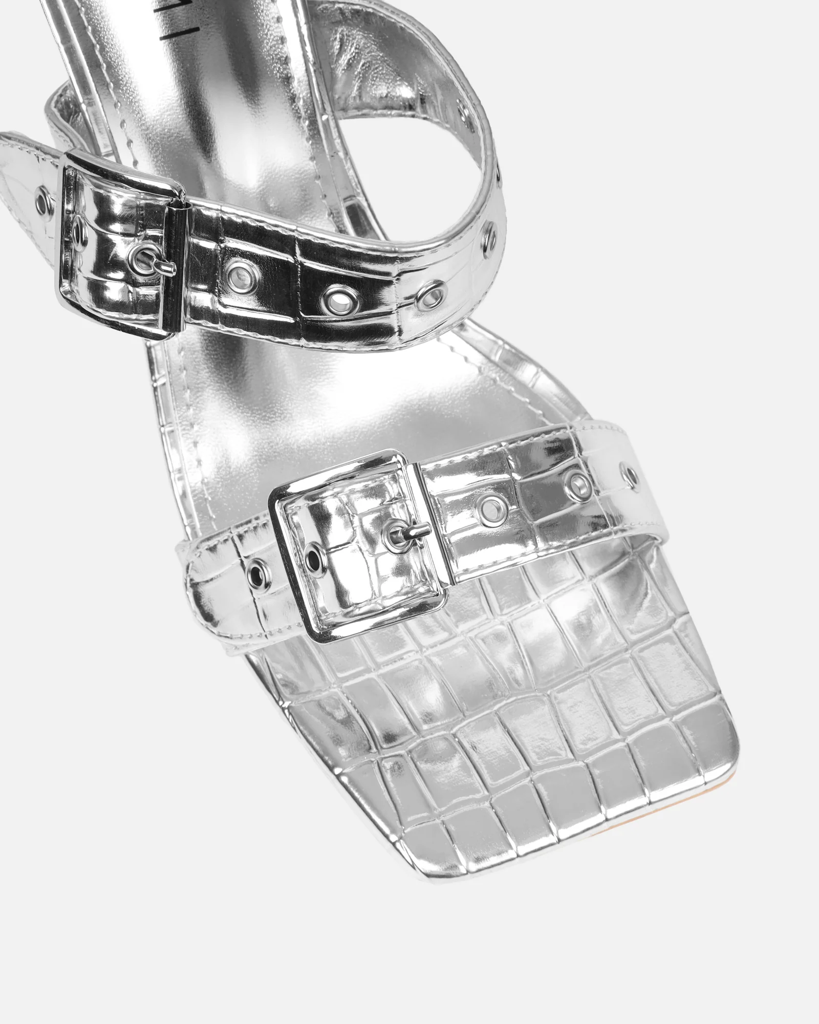 Magdalena Silver Faux Croc Print Heeled sandals - Image 4