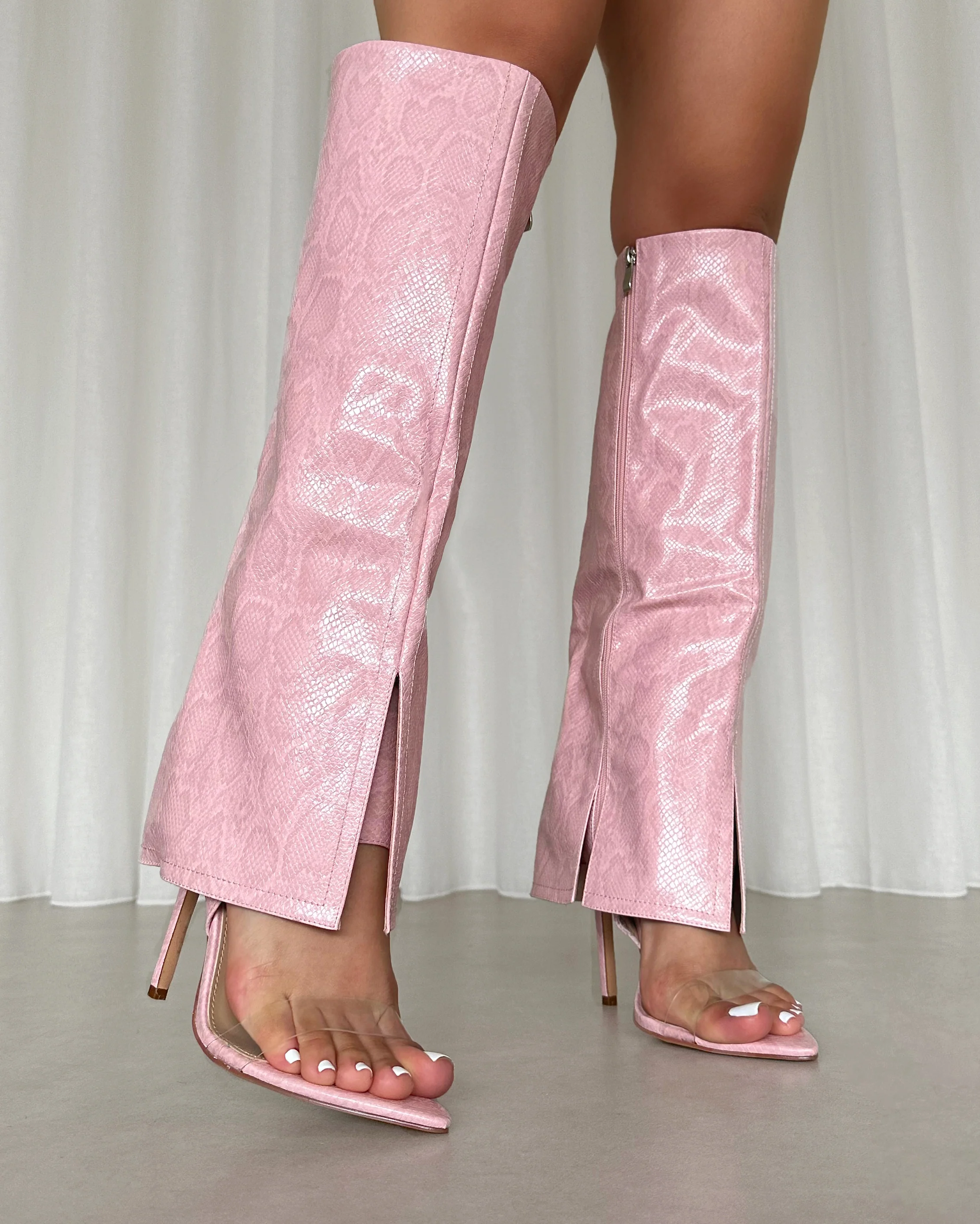 Makita Pink Faux Snake Effect Stiletto Heeled Sandals