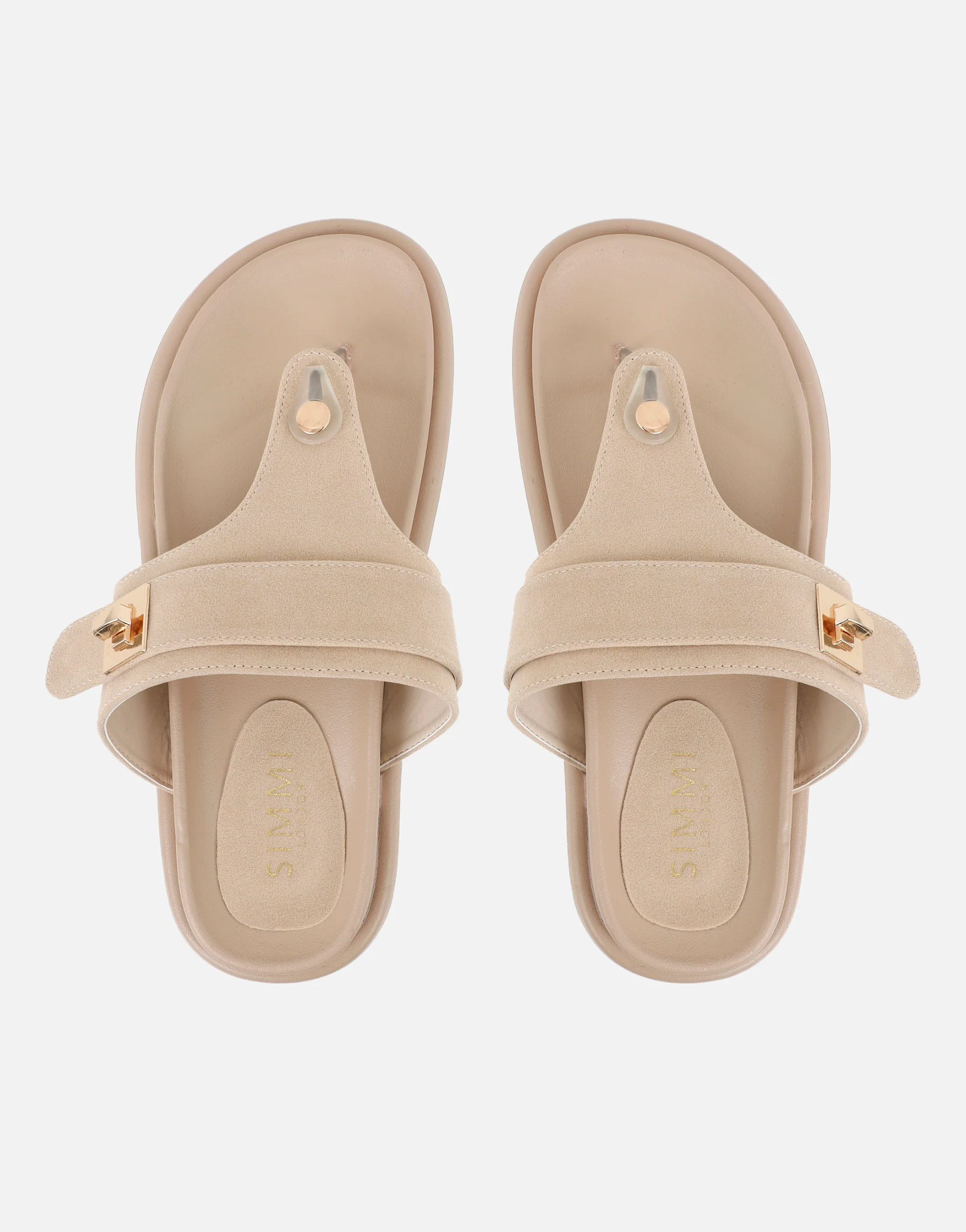 Makky Stone Suede Toe Post Embellished Chunky Flats - Image 3