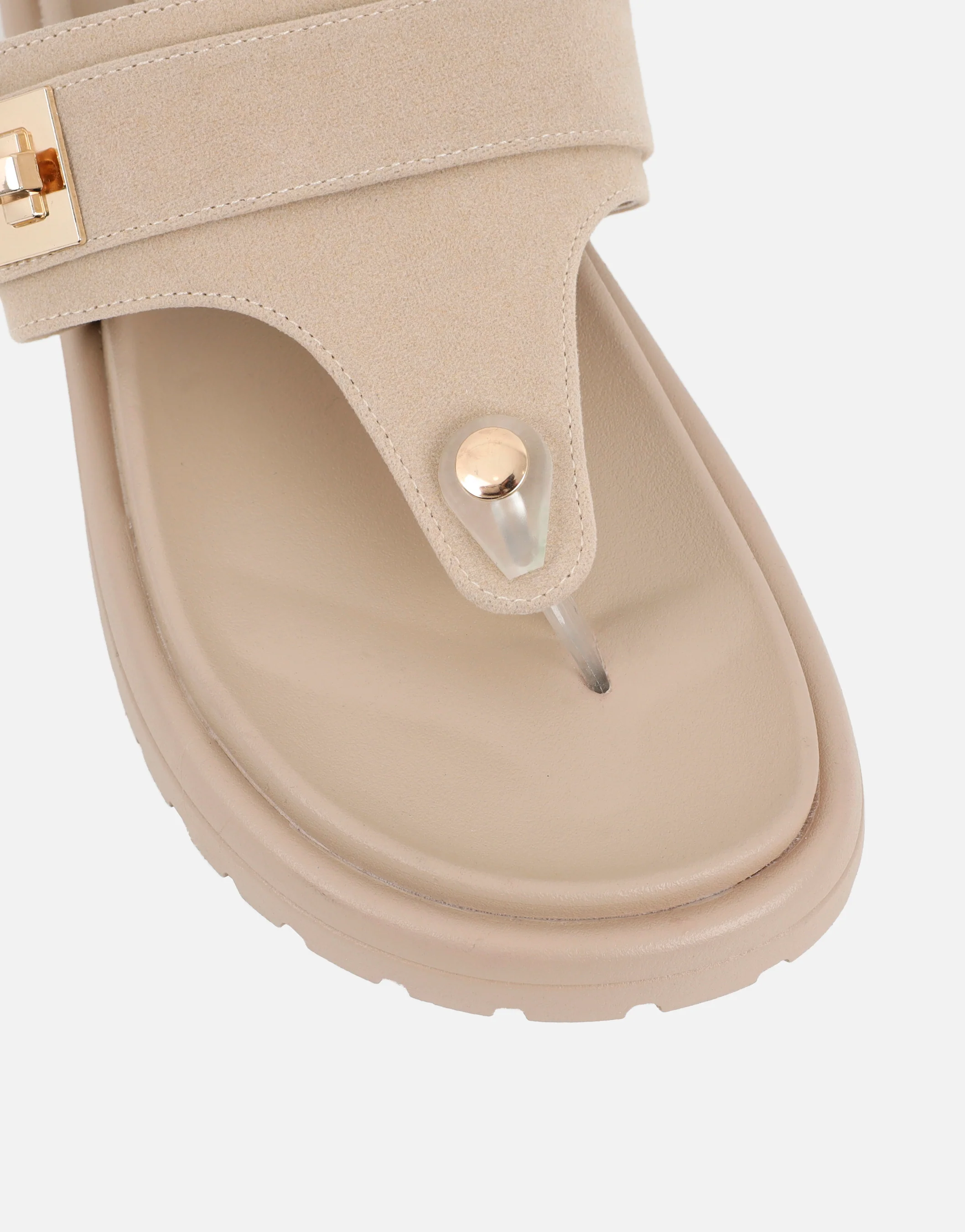 Makky Stone Suede Toe Post Embellished Chunky Flats - Image 4