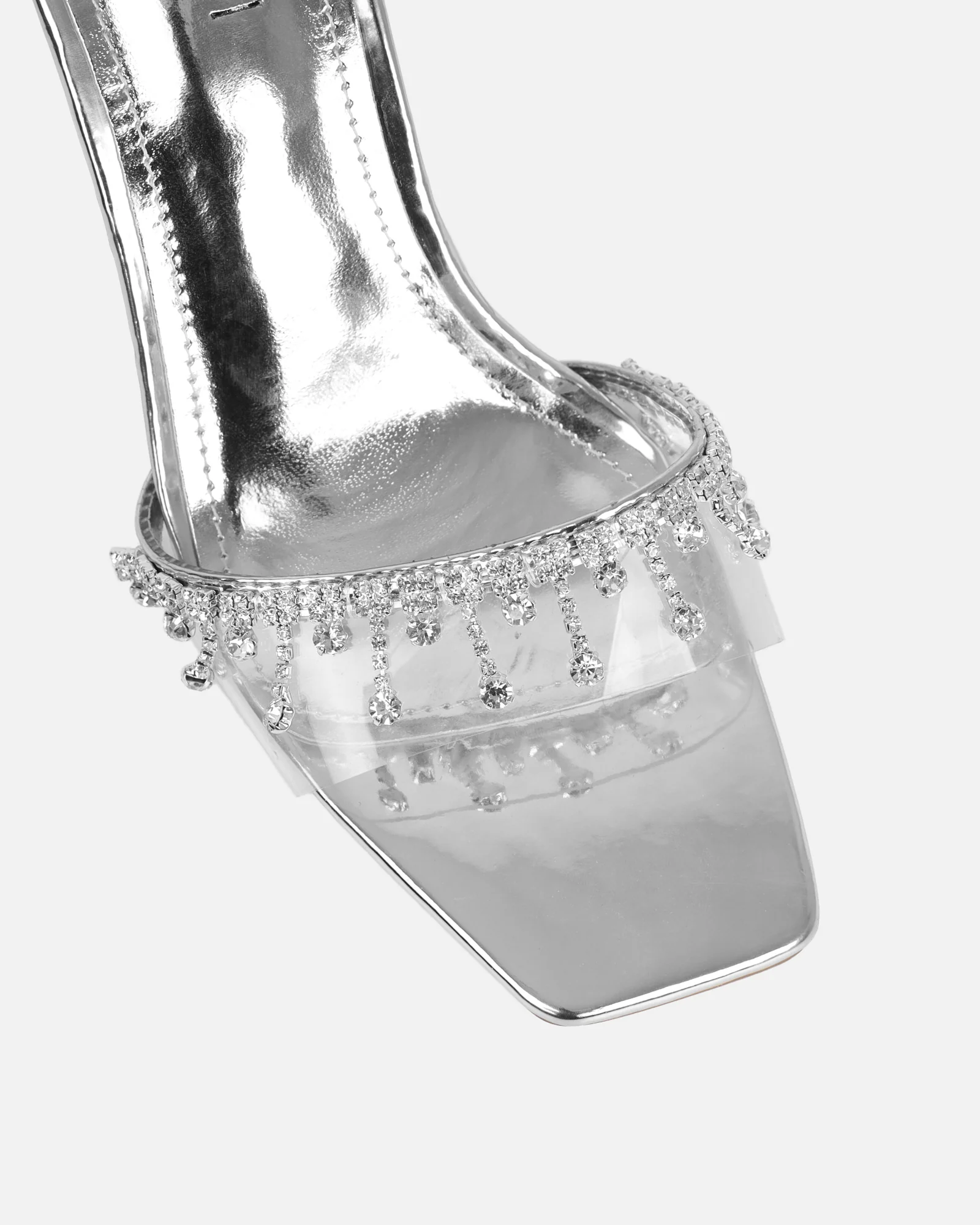 Manux Silver Mirror Diamante Detail Heeled Sandals - Image 4