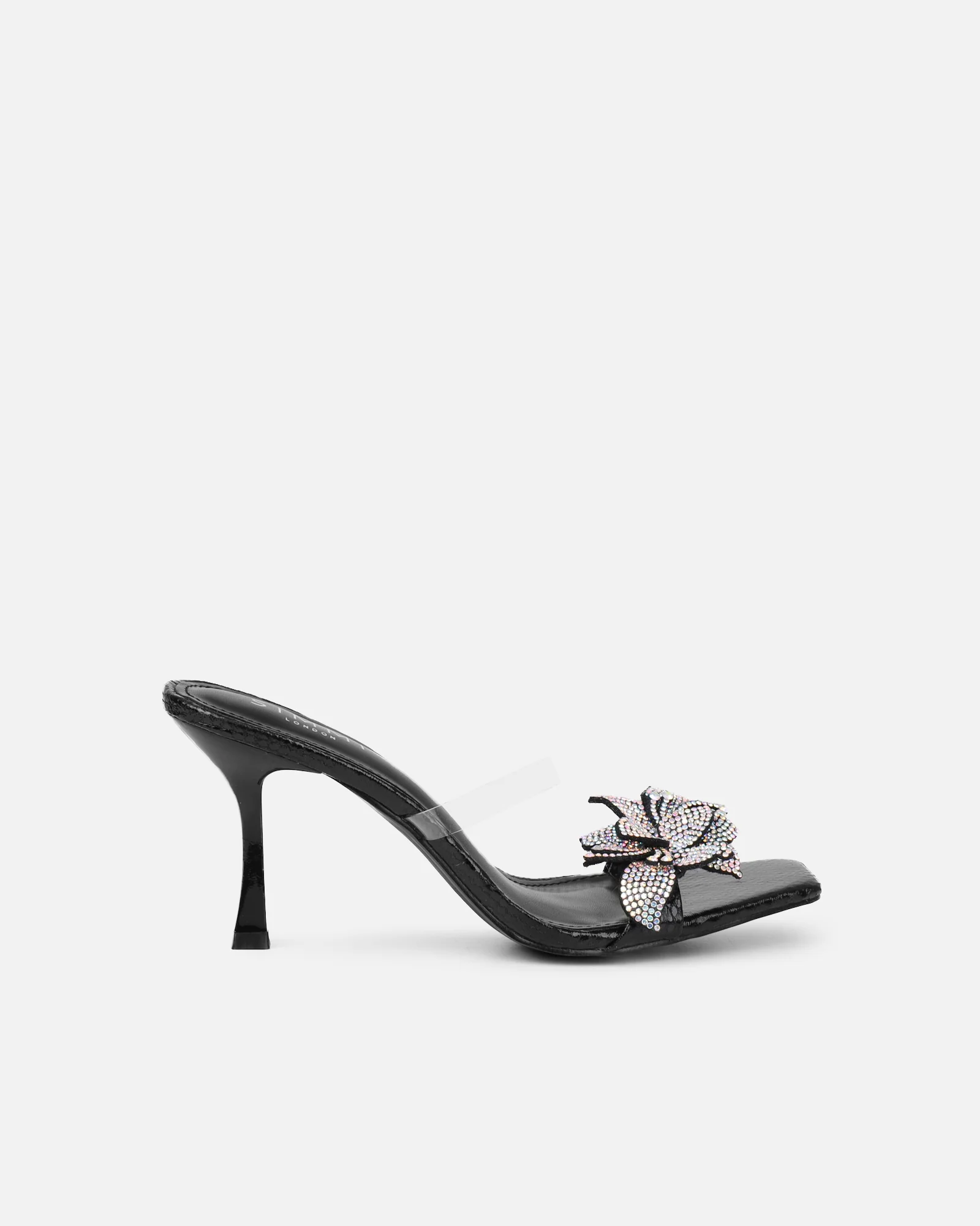 Marcella black snake effect flower detail mid heeled sandals - Image 2