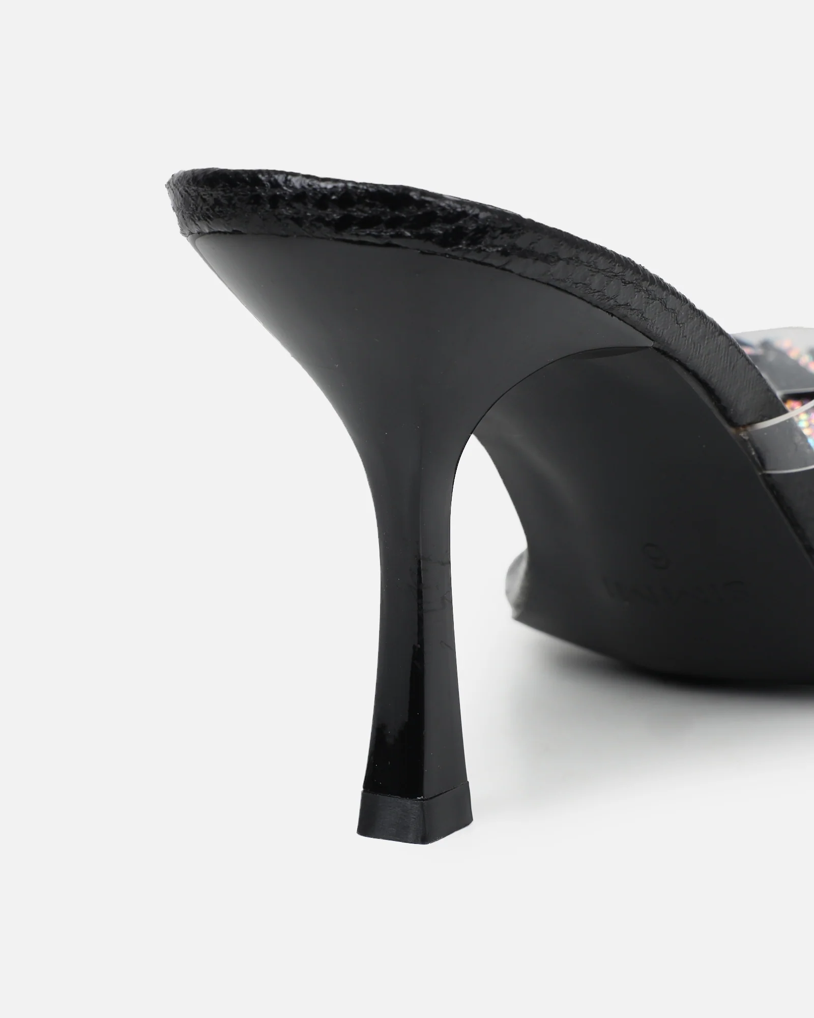 Marcella black snake effect flower detail mid heeled sandals - Image 3