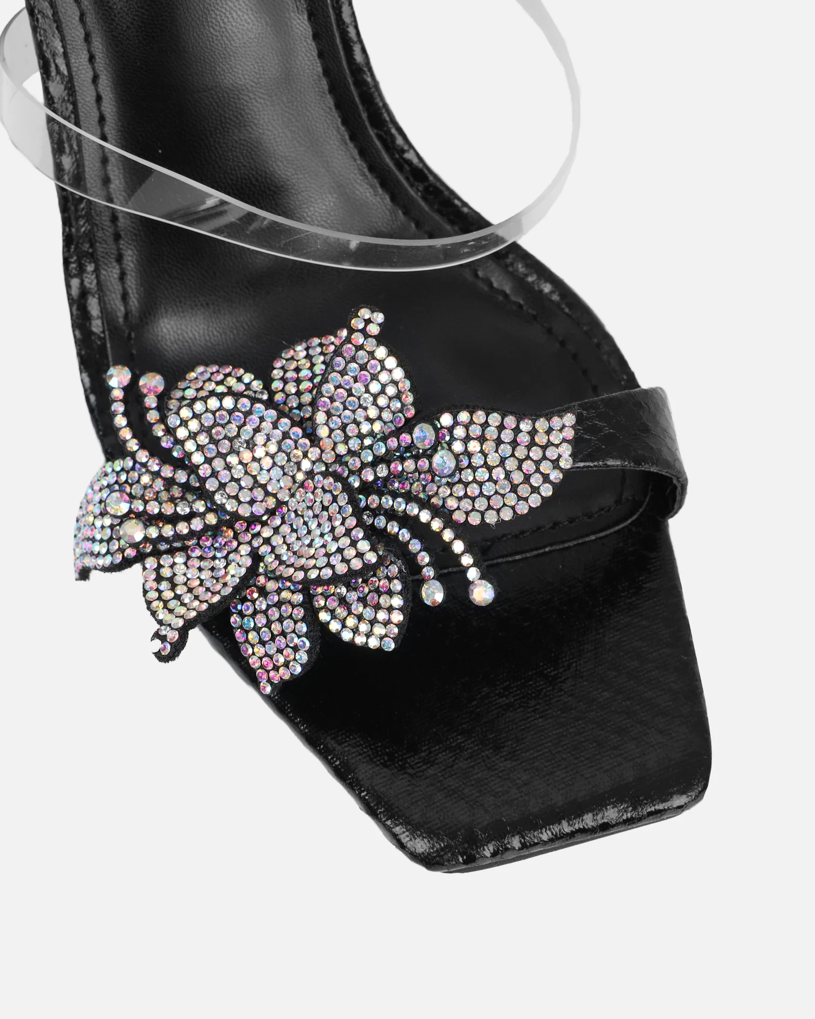 Marcella black snake effect flower detail mid heeled sandals - Image 4