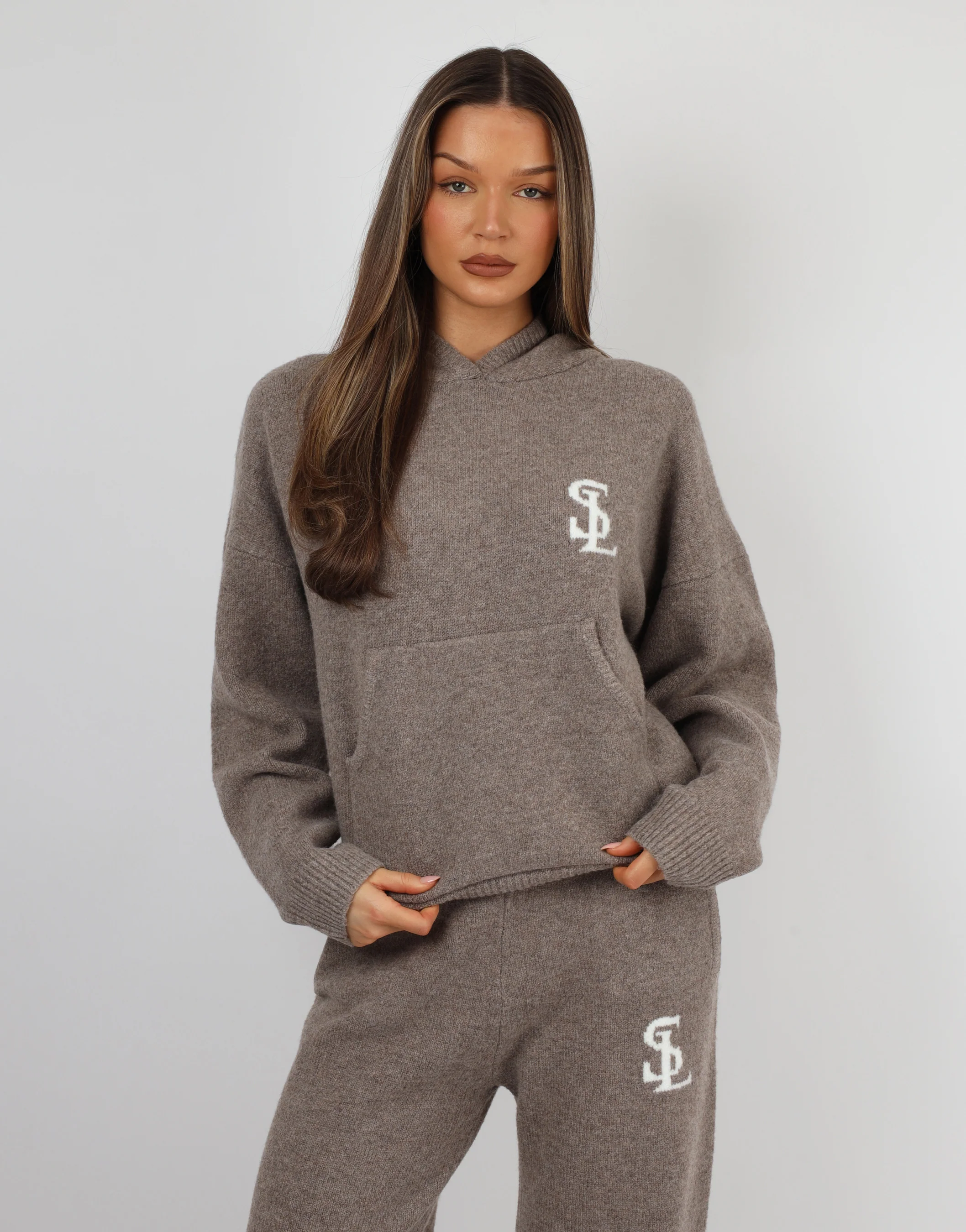 Mari Simmi Studios Knitted Hoodie In Mocha