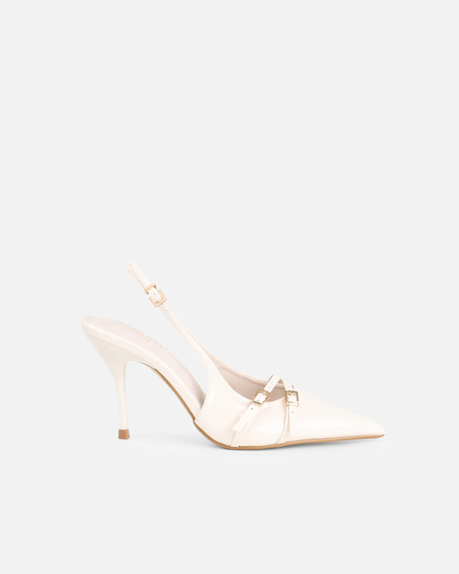 Marika White Patent Buckle Detail Slingback Courts - Image 2