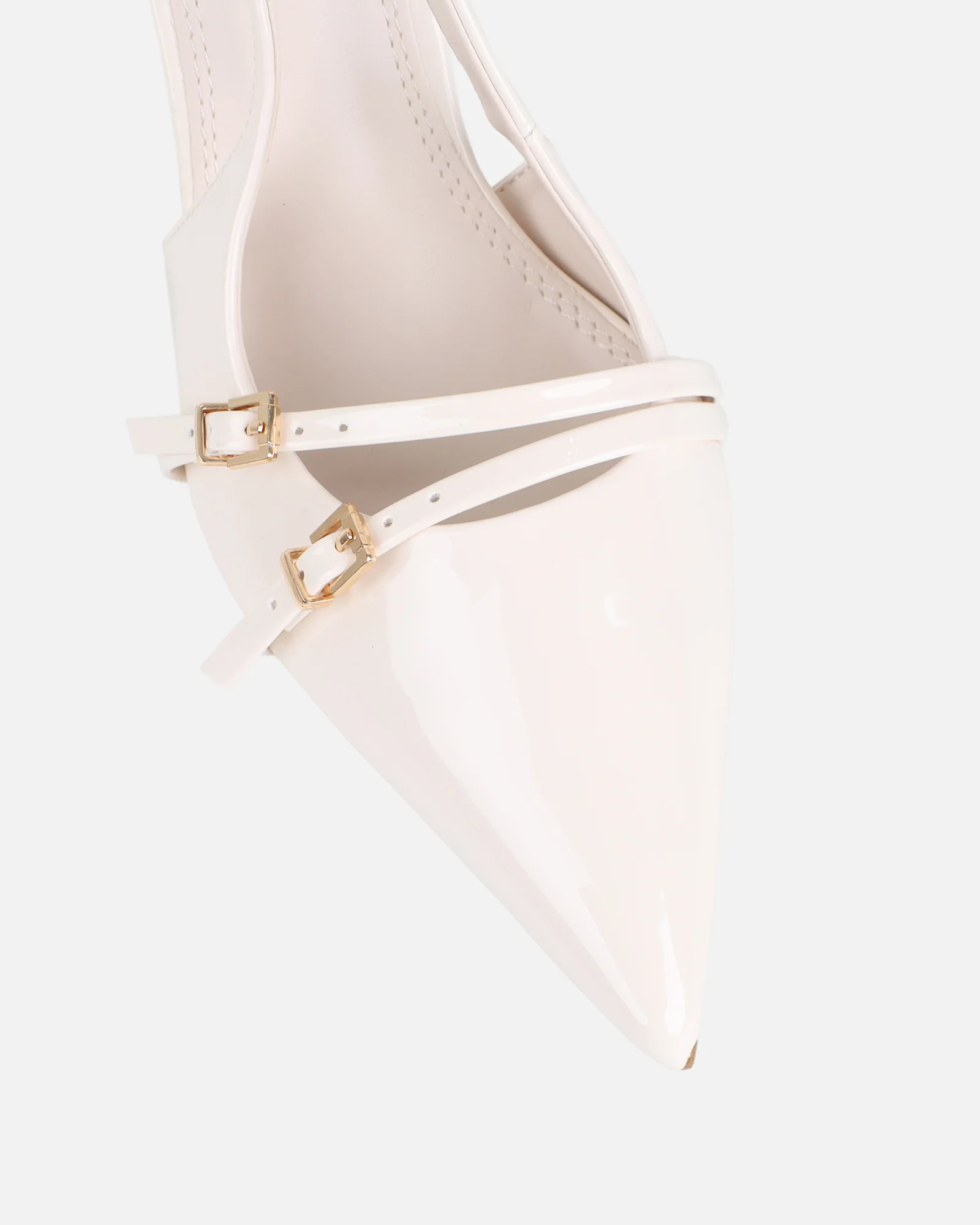 Marika White Patent Buckle Detail Slingback Courts - Image 4