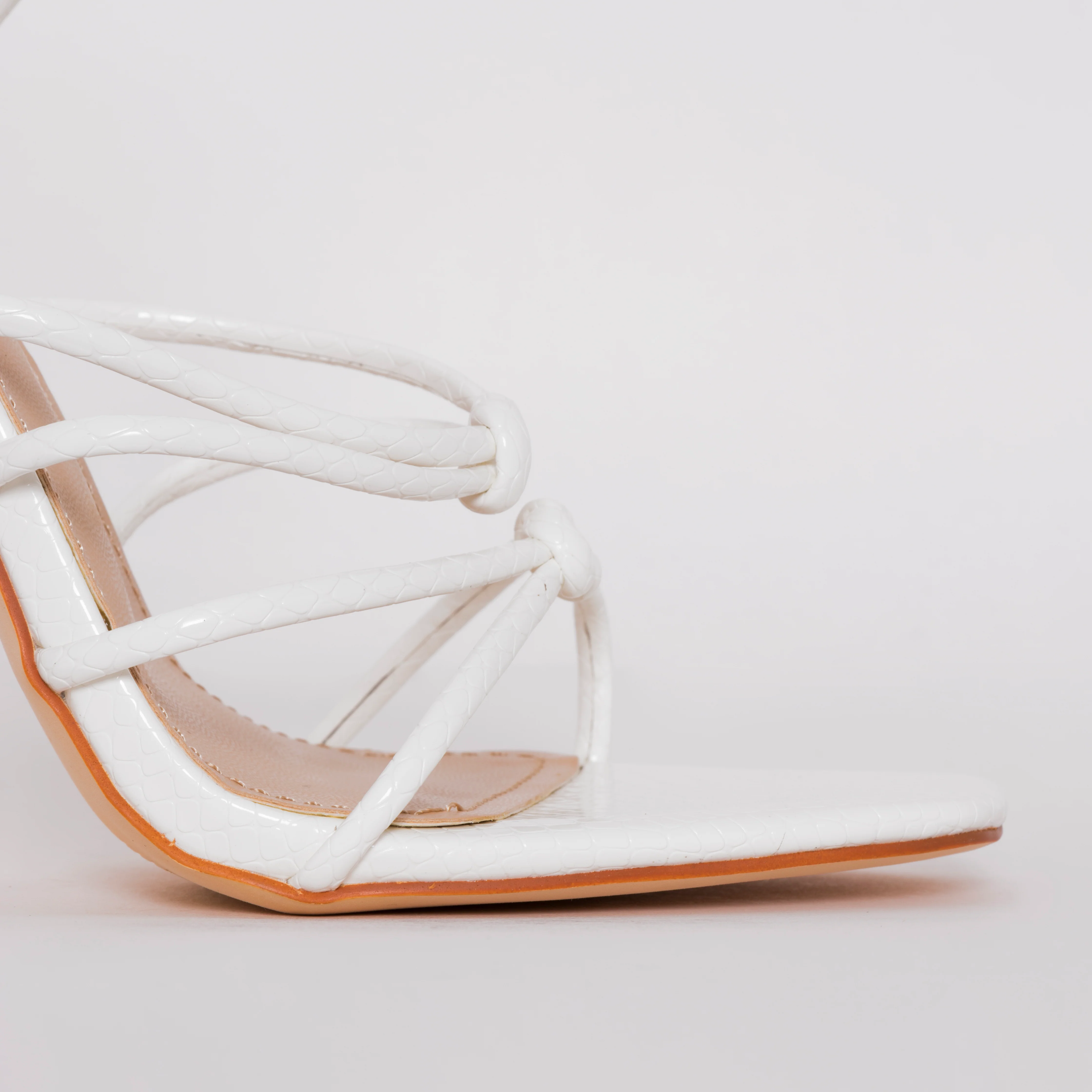 Marissa White Faux Snake Print Lace up Stiletto Heels - Image 3