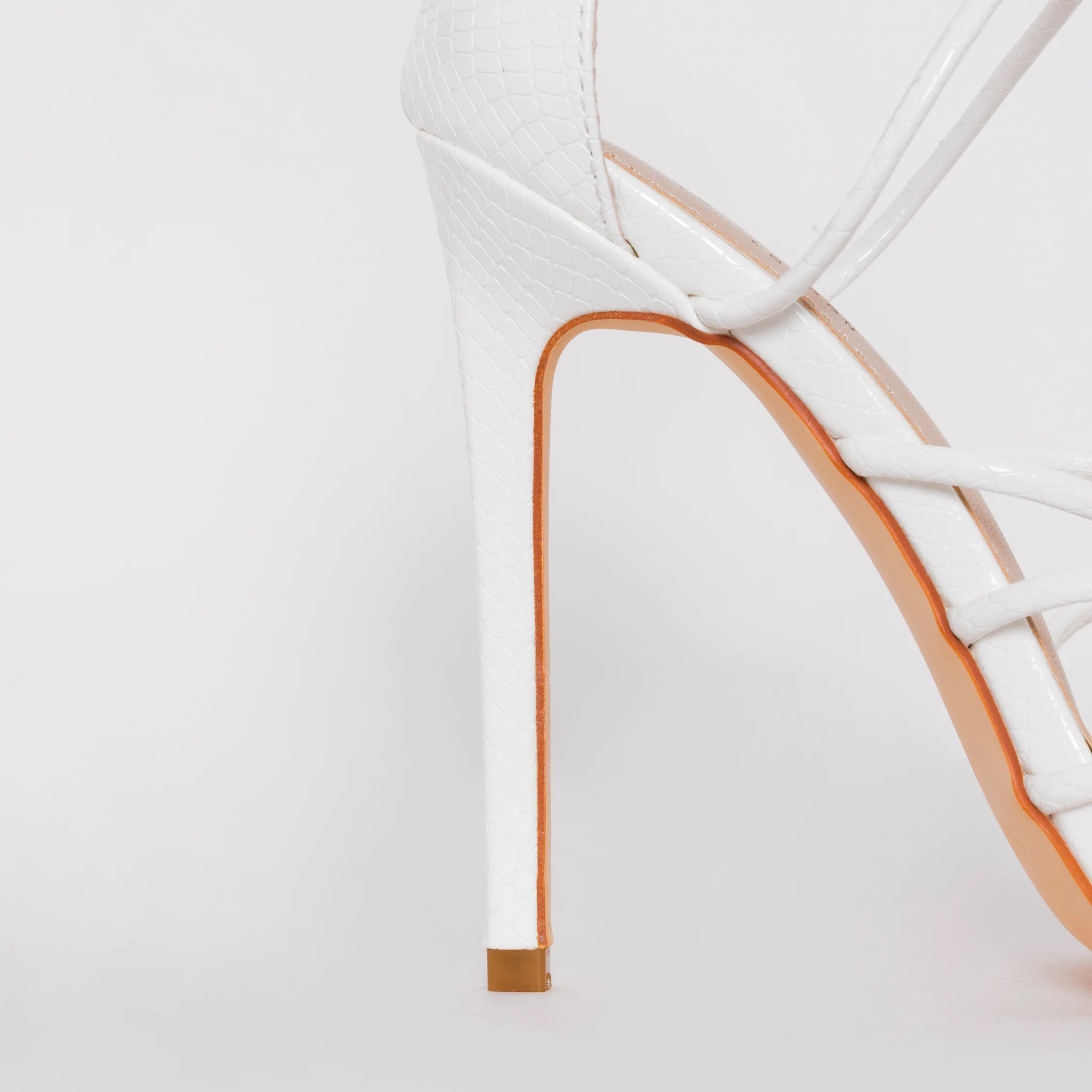 Marissa White Faux Snake Print Lace up Stiletto Heels - Image 4