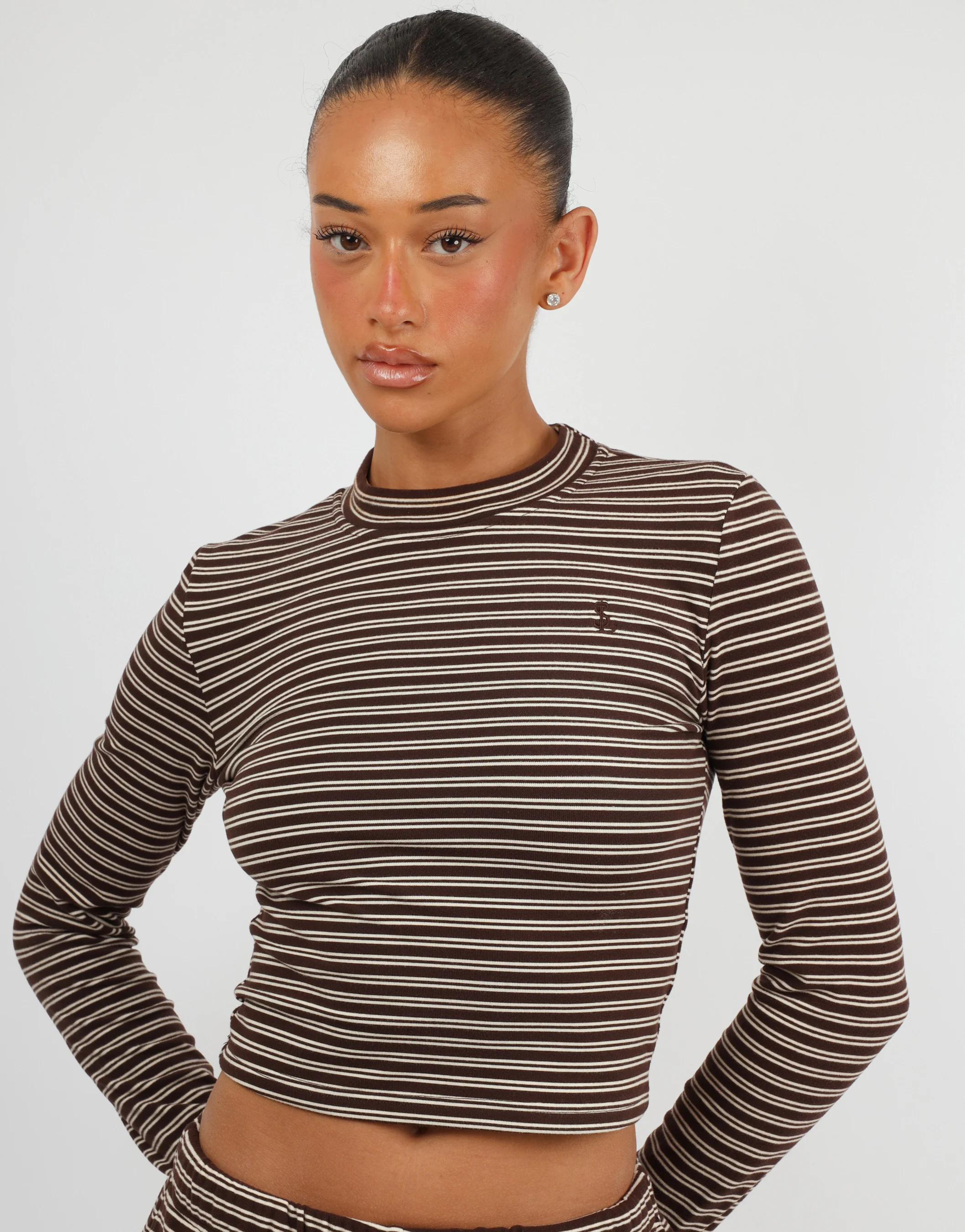 Marlo Super Soft Stripe Long T-Shirt In Brown