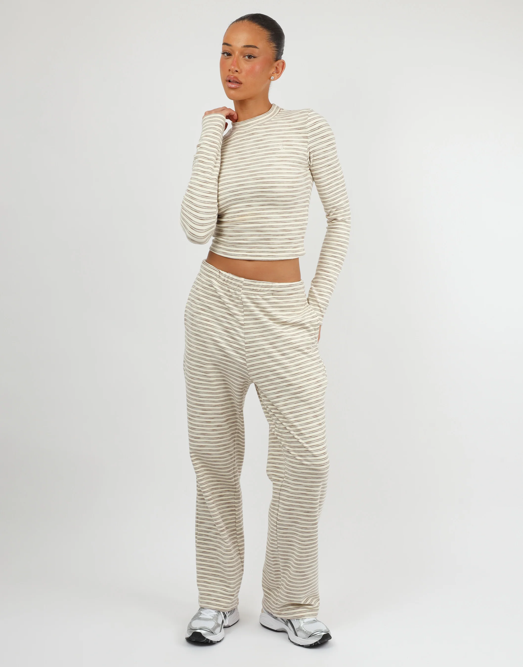 Marlo Super Soft Stripe Long T-Shirt In Cream - Image 2