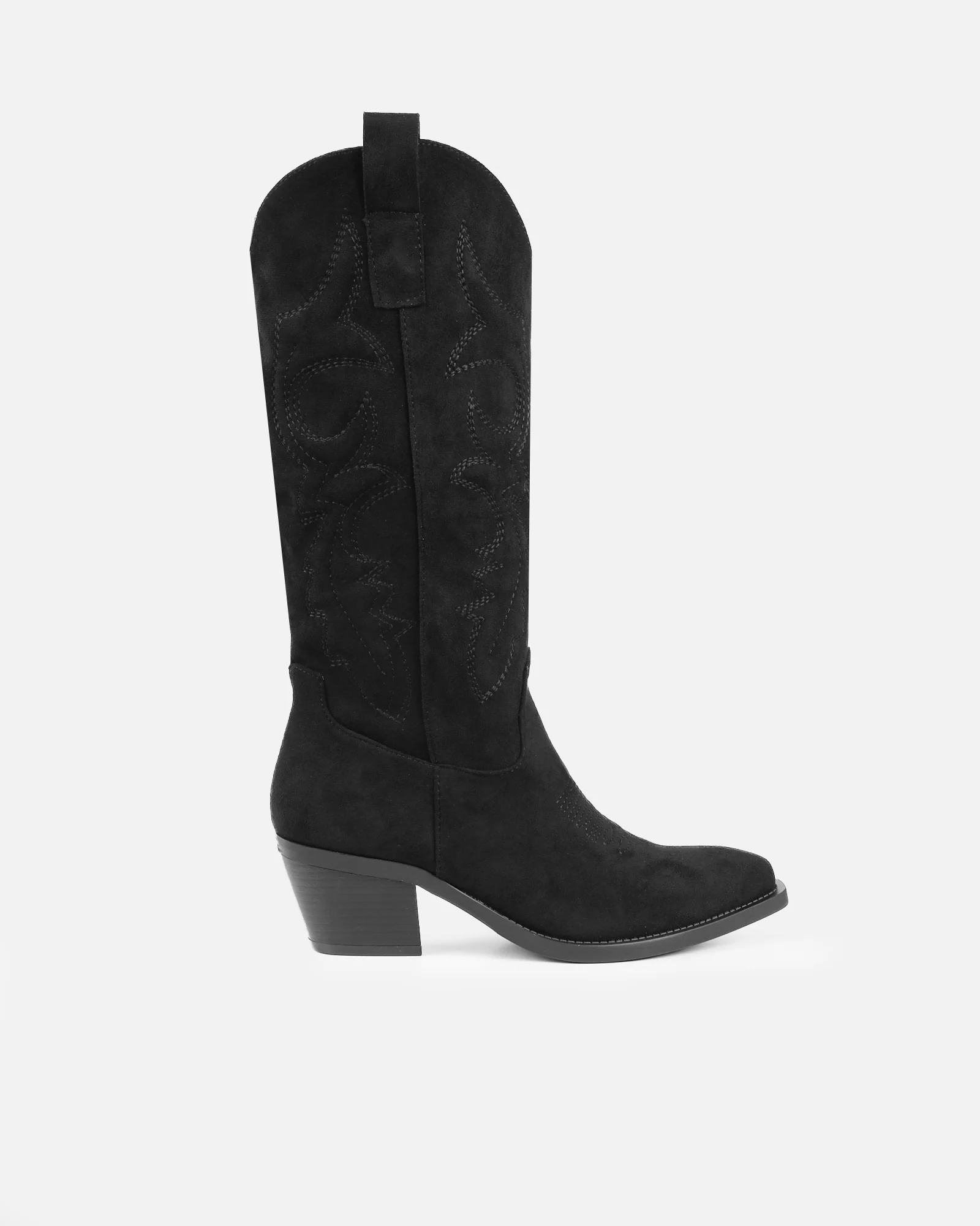 Marsha Black Suede Embroidered Western Calf Boot - Image 2