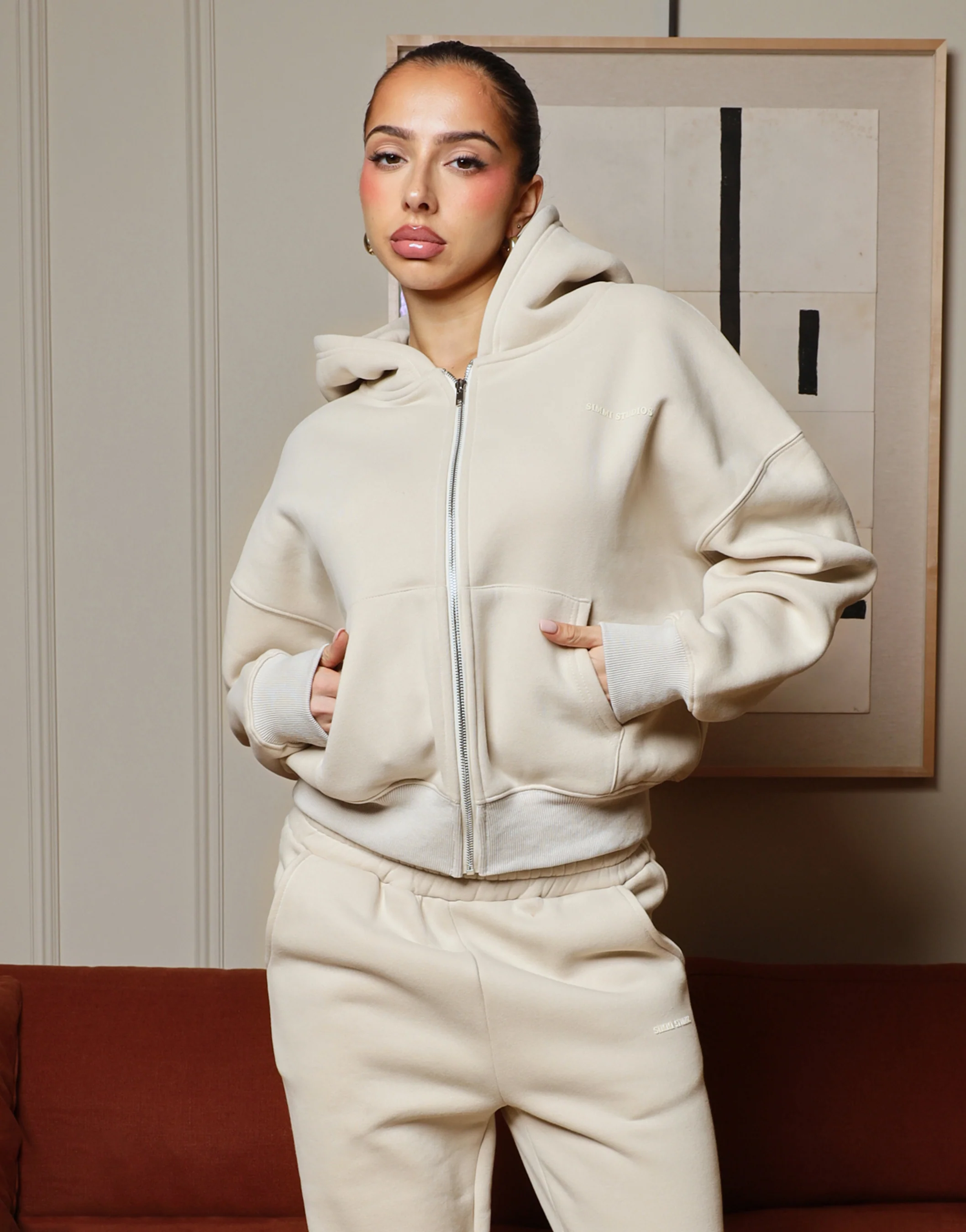 Maui Simmi Studios Essentials Zip Hoodie In Light Beige