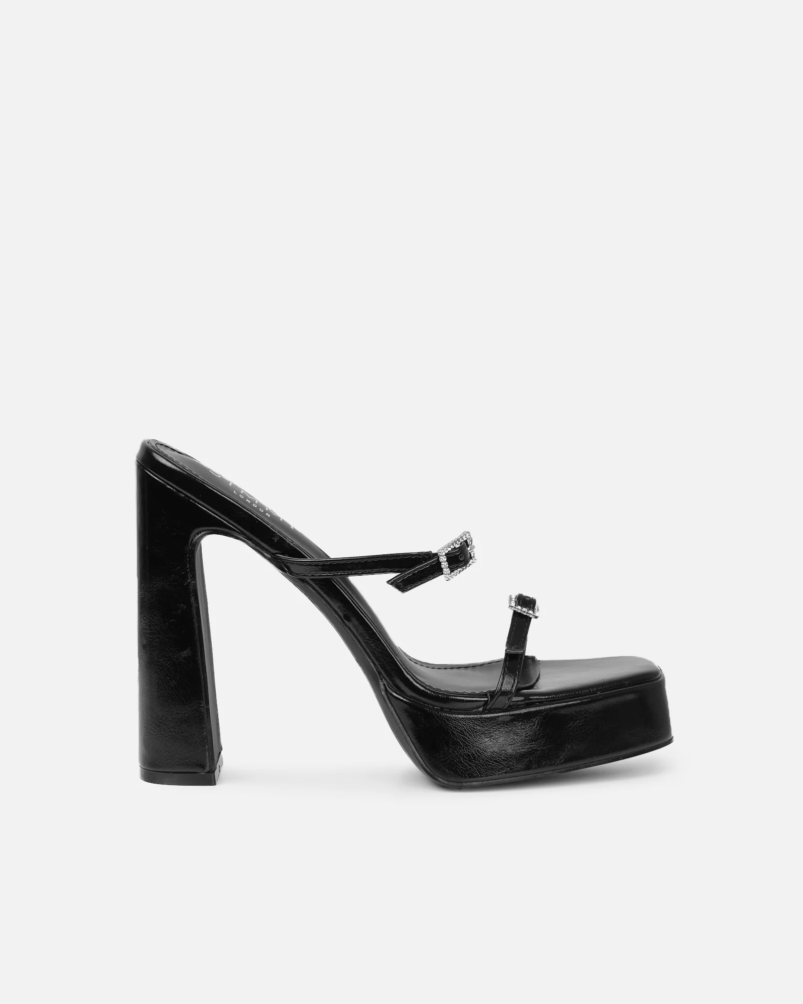 Maura Black Diamante Buckle Platform Sandals - Image 2