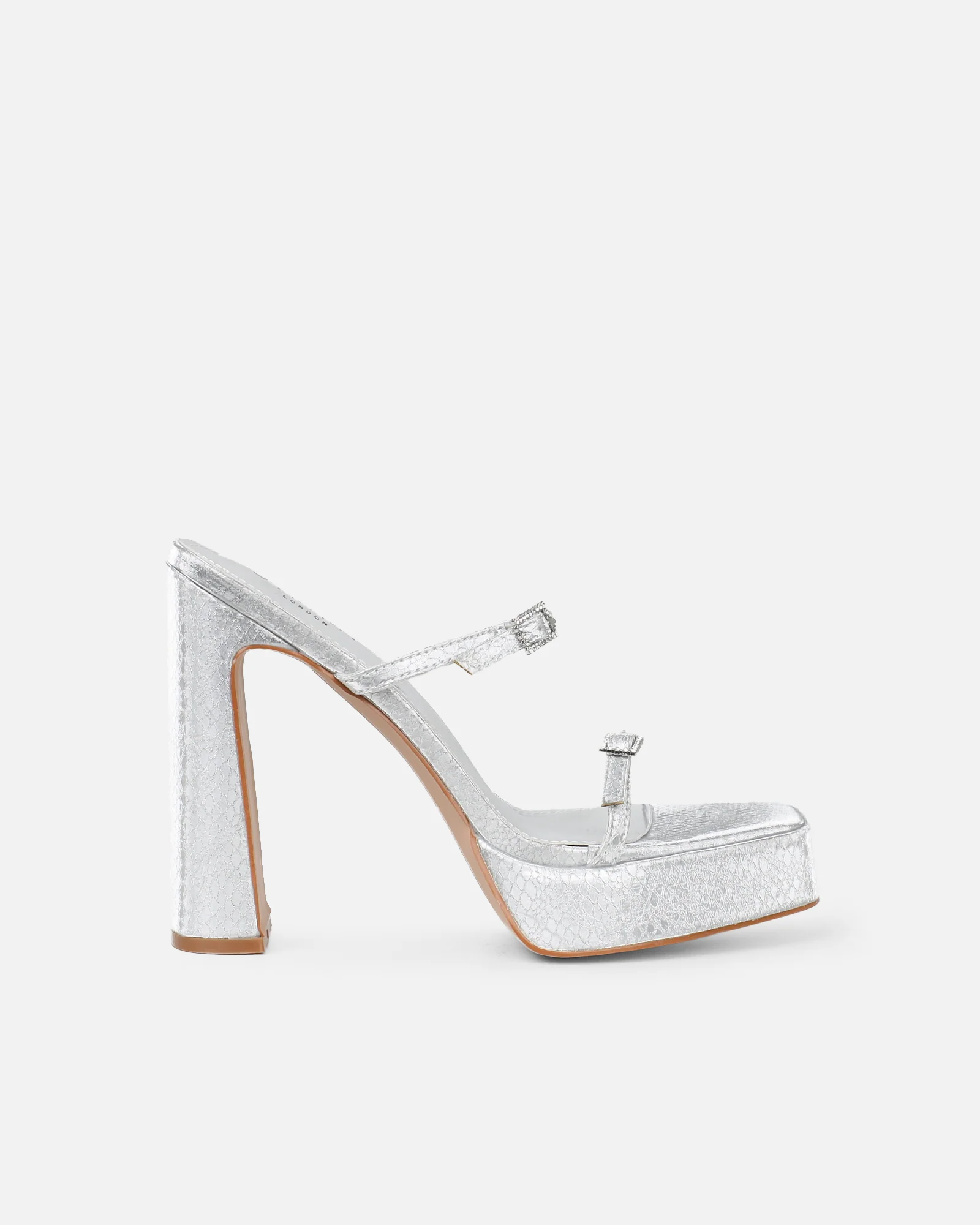 Maura Silver Metallic Snake Effect Platform Sandals - Image 2