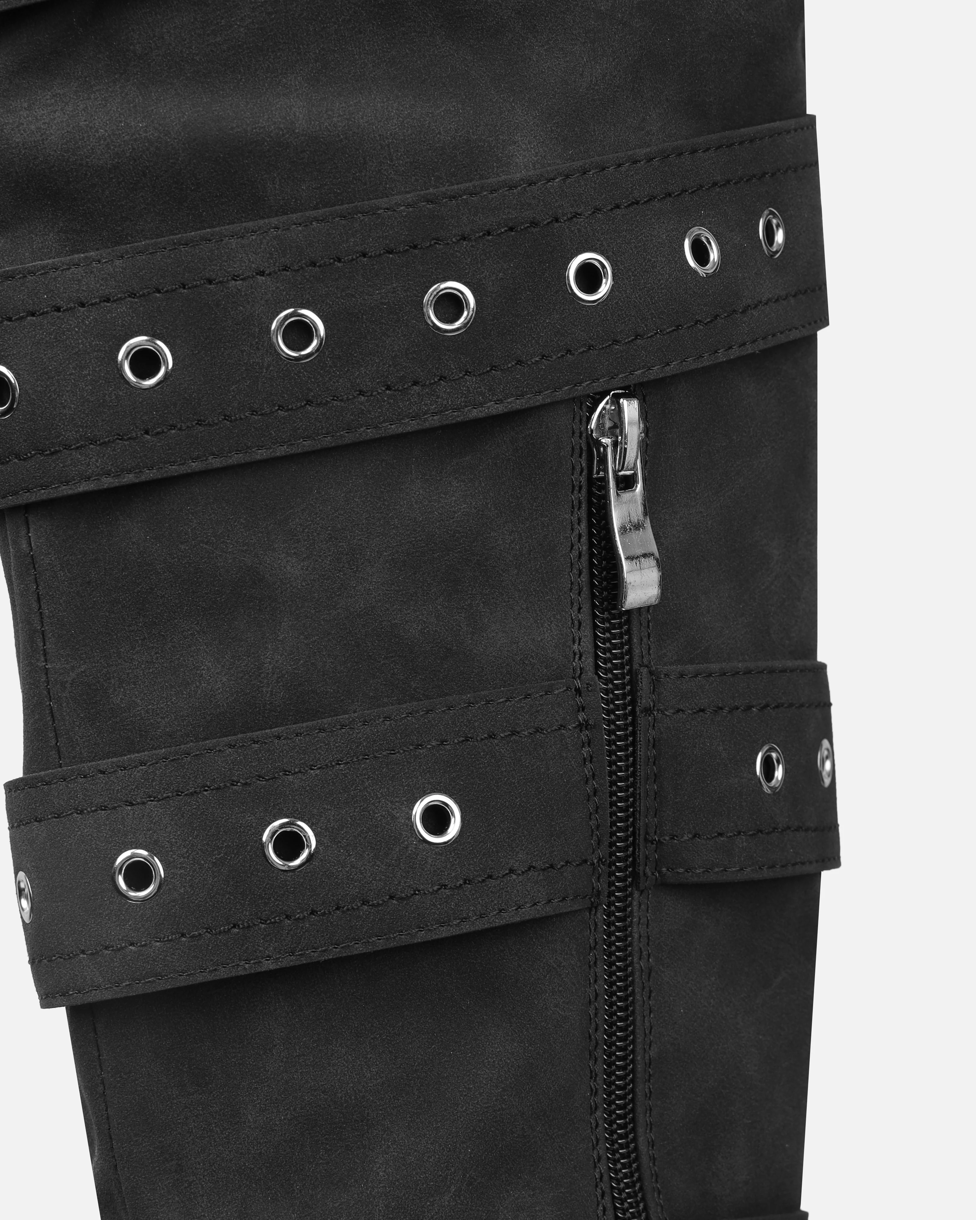 Maxton Black Nubuck Multi Buckle Thigh High Boots - Image 3