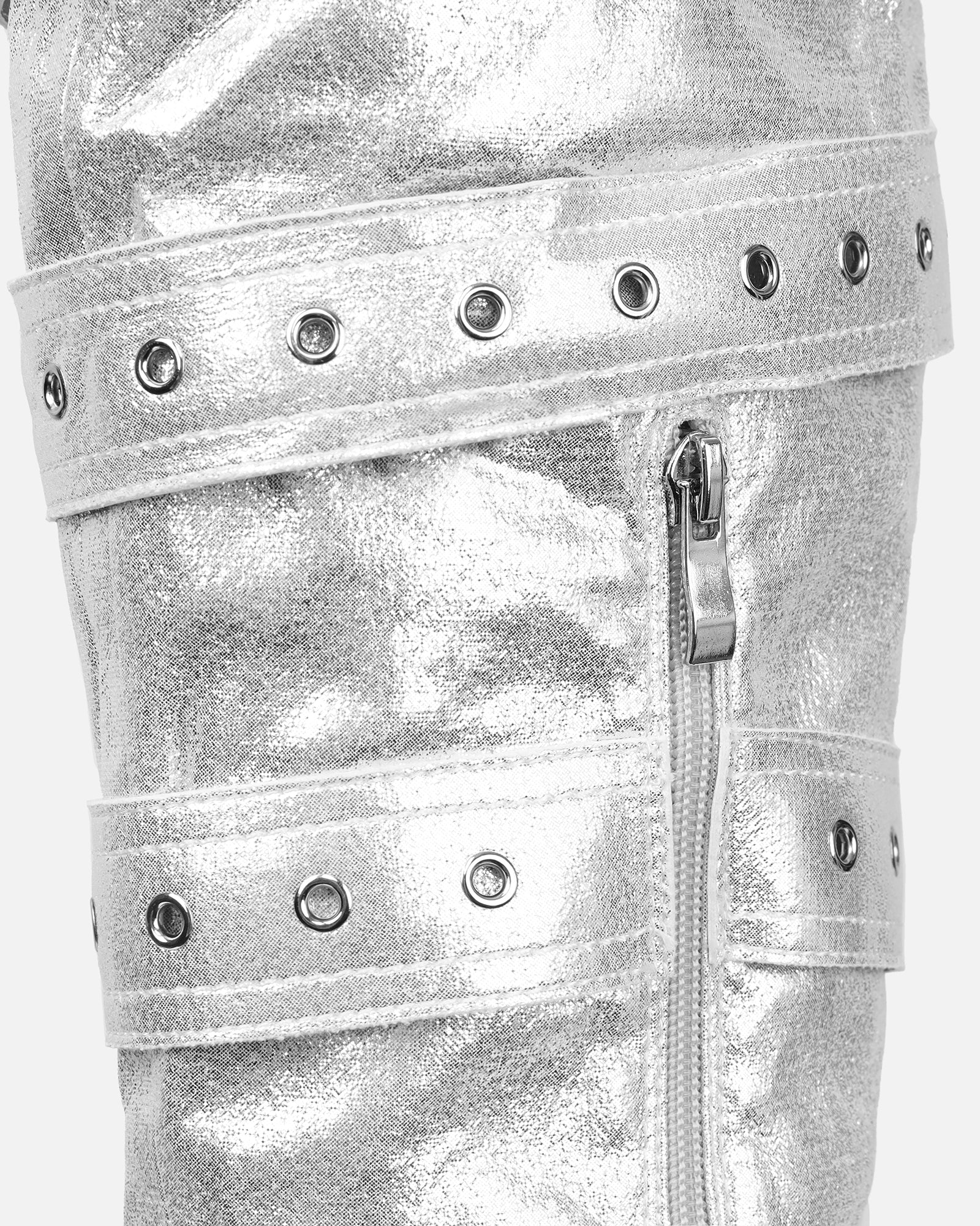 Maxton Silver Denim Multi Buckle Thigh High Boots - Image 4