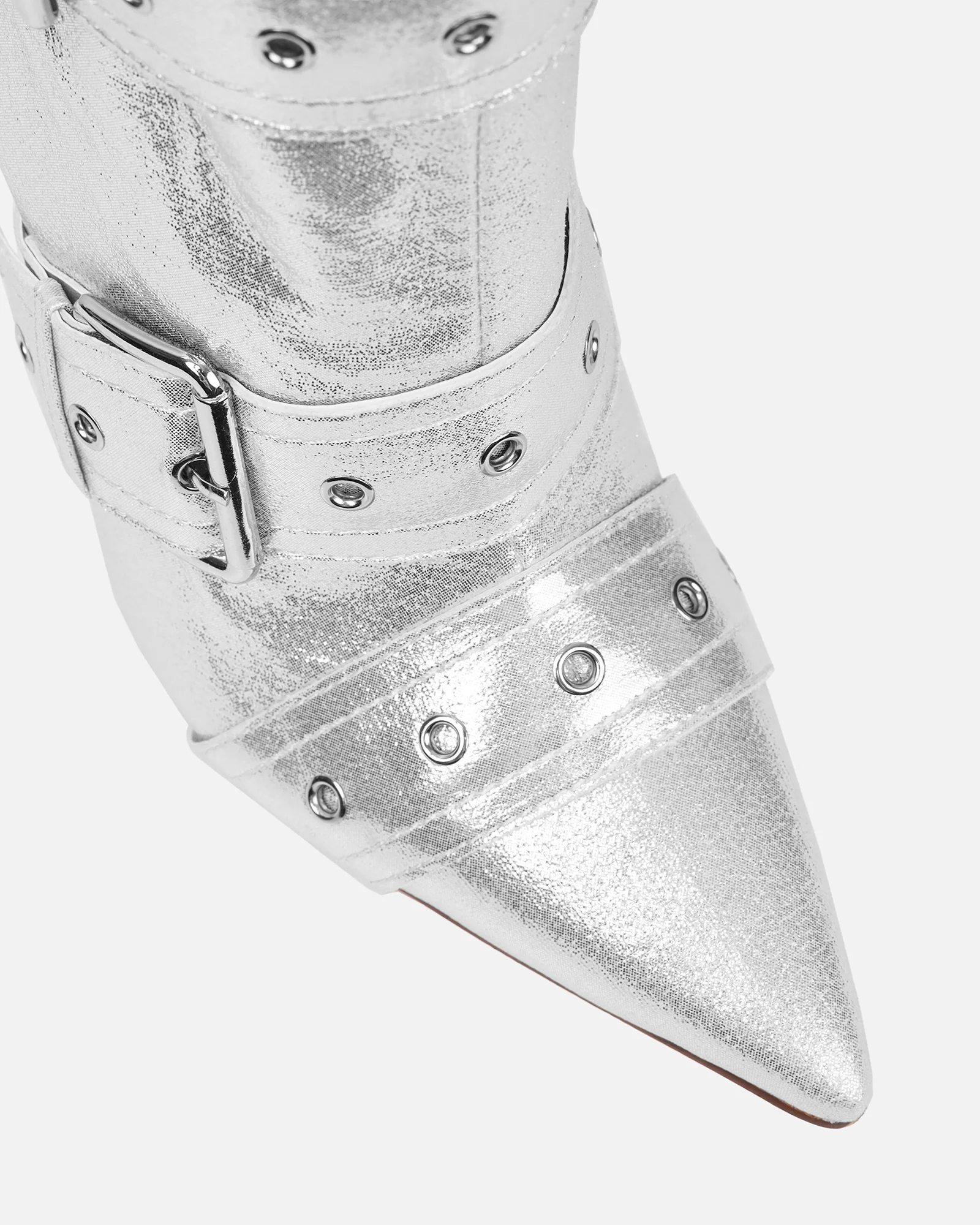 Maxton Silver Denim Multi Buckle Thigh High Boots - Image 5