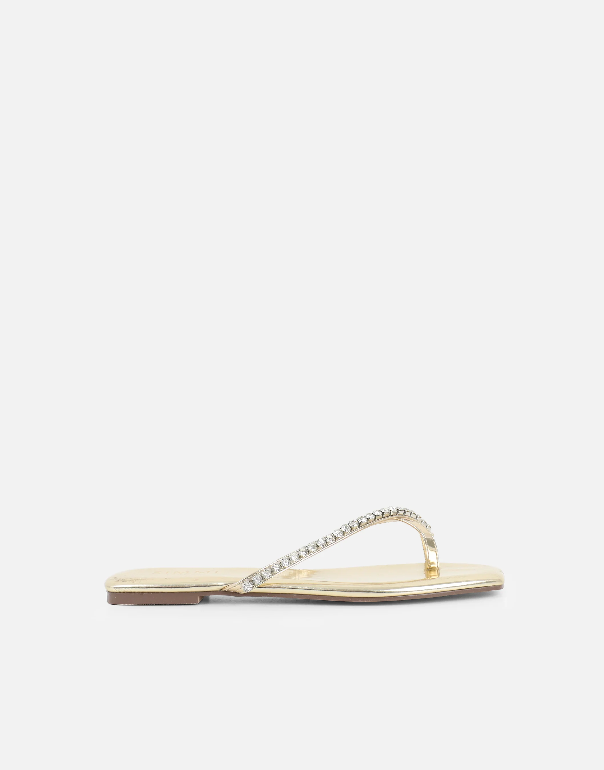 May Gold Mirror Toe Thong Diamante Flat Sandals - Image 2