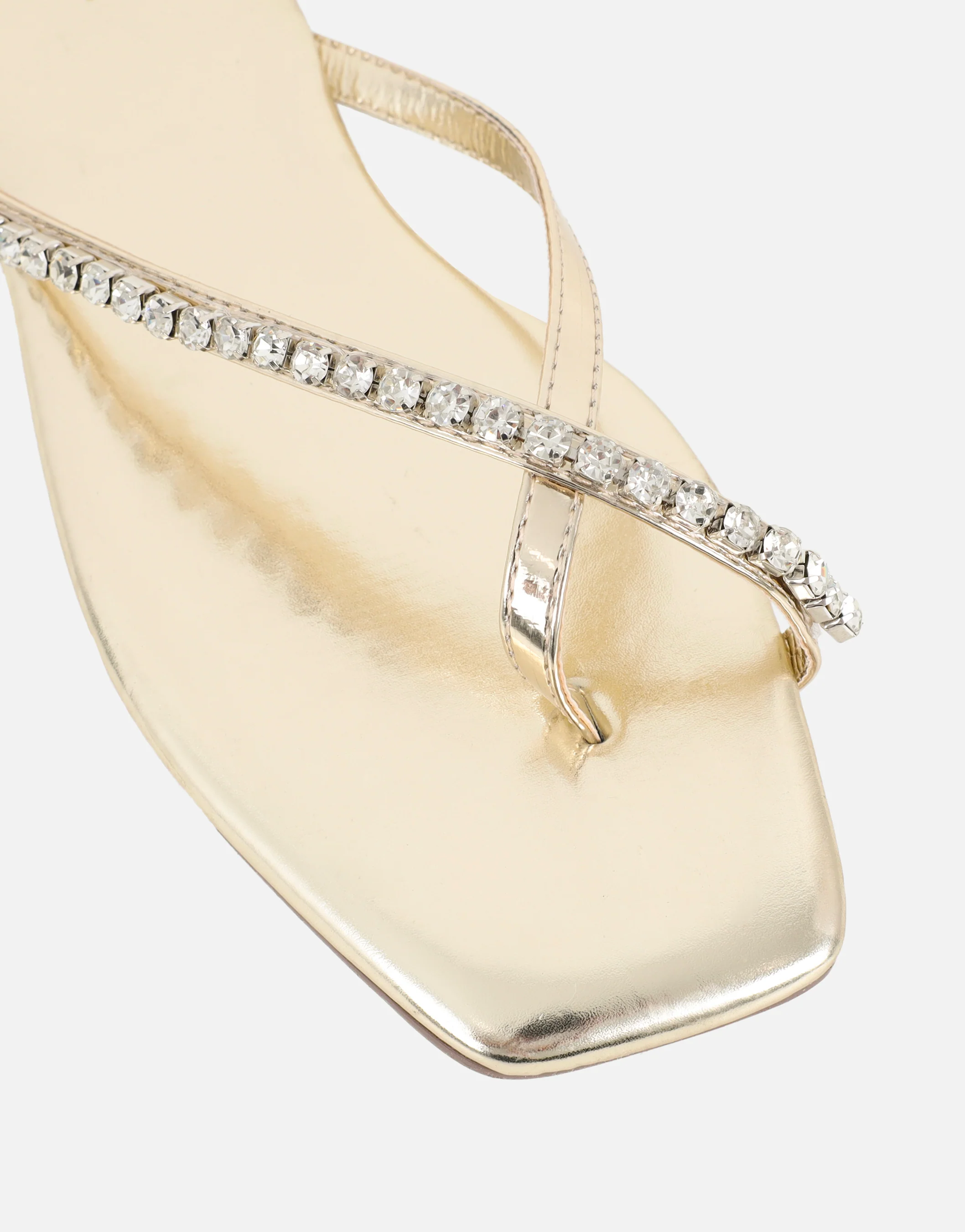 May Gold Mirror Toe Thong Diamante Flat Sandals - Image 4