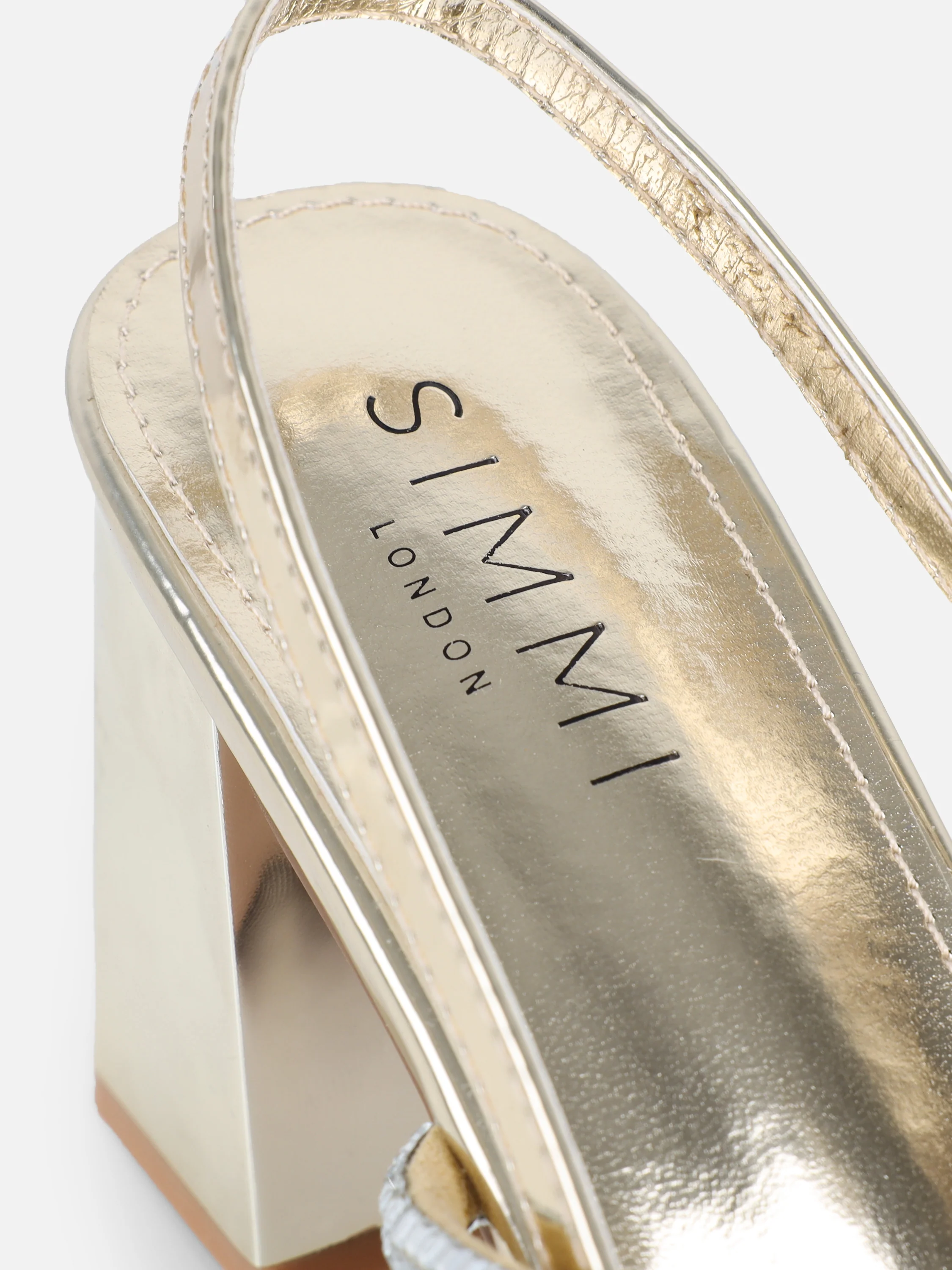 Mayaa Gold Mirror Diamante Slingback Block Heeled Sandals - Image 3