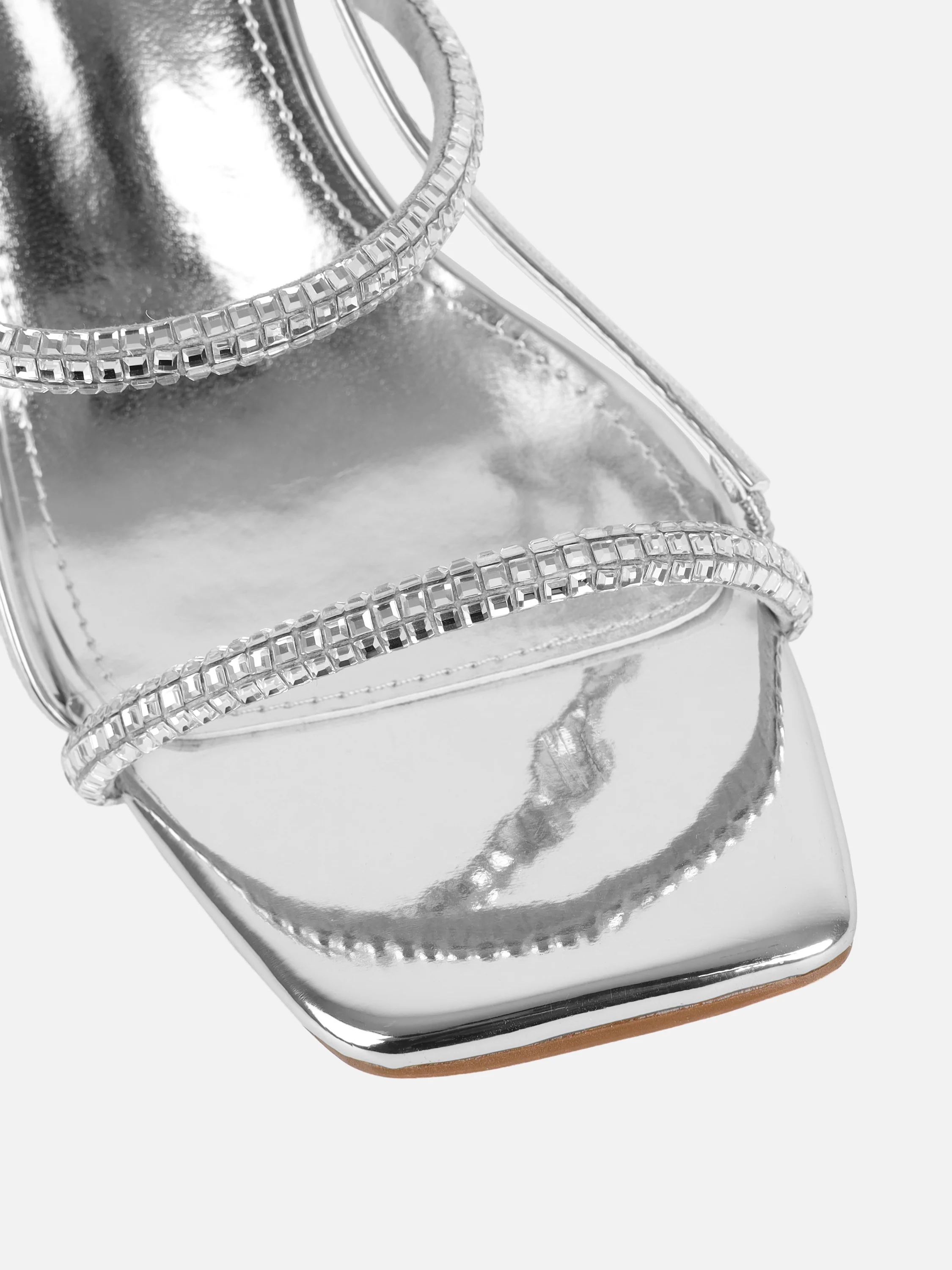 Mayaa Silver Mirror Diamante Slingback Block Heeled Sandals - Image 4