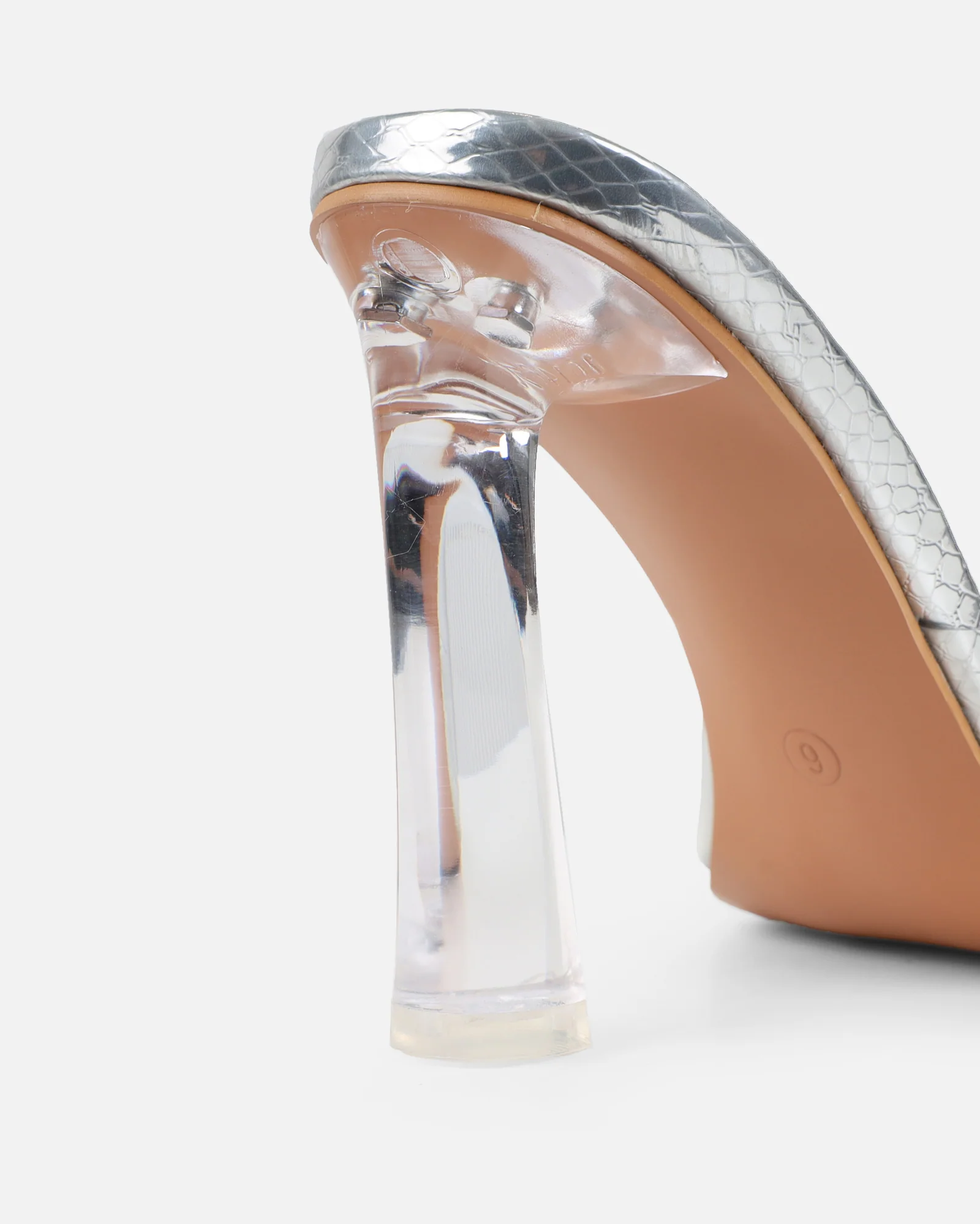 Maylee Clear Silver Faux Snake Metallic Mules - Image 3