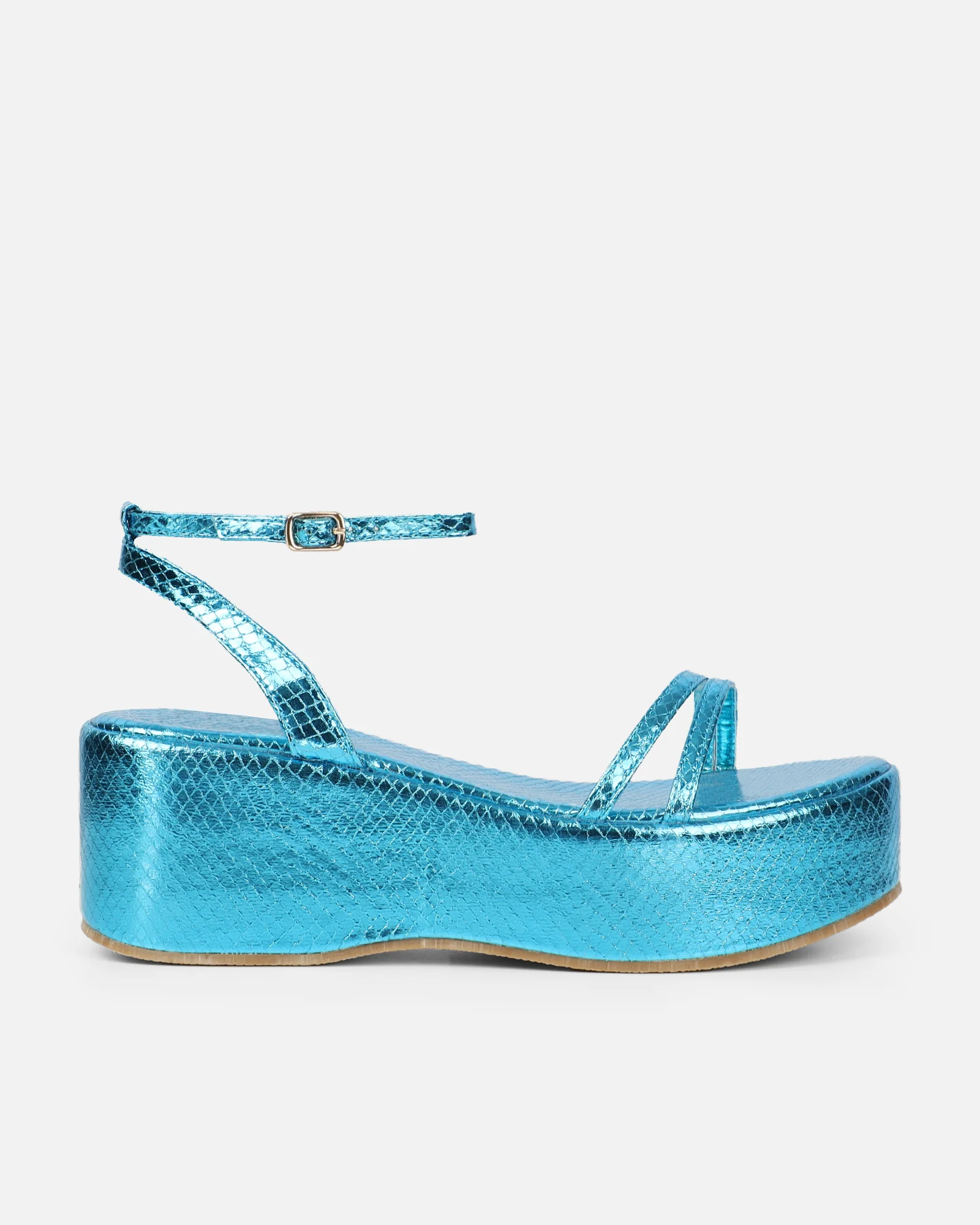 Mazey Blue Snake Effect Flatform Sandals - Image 2