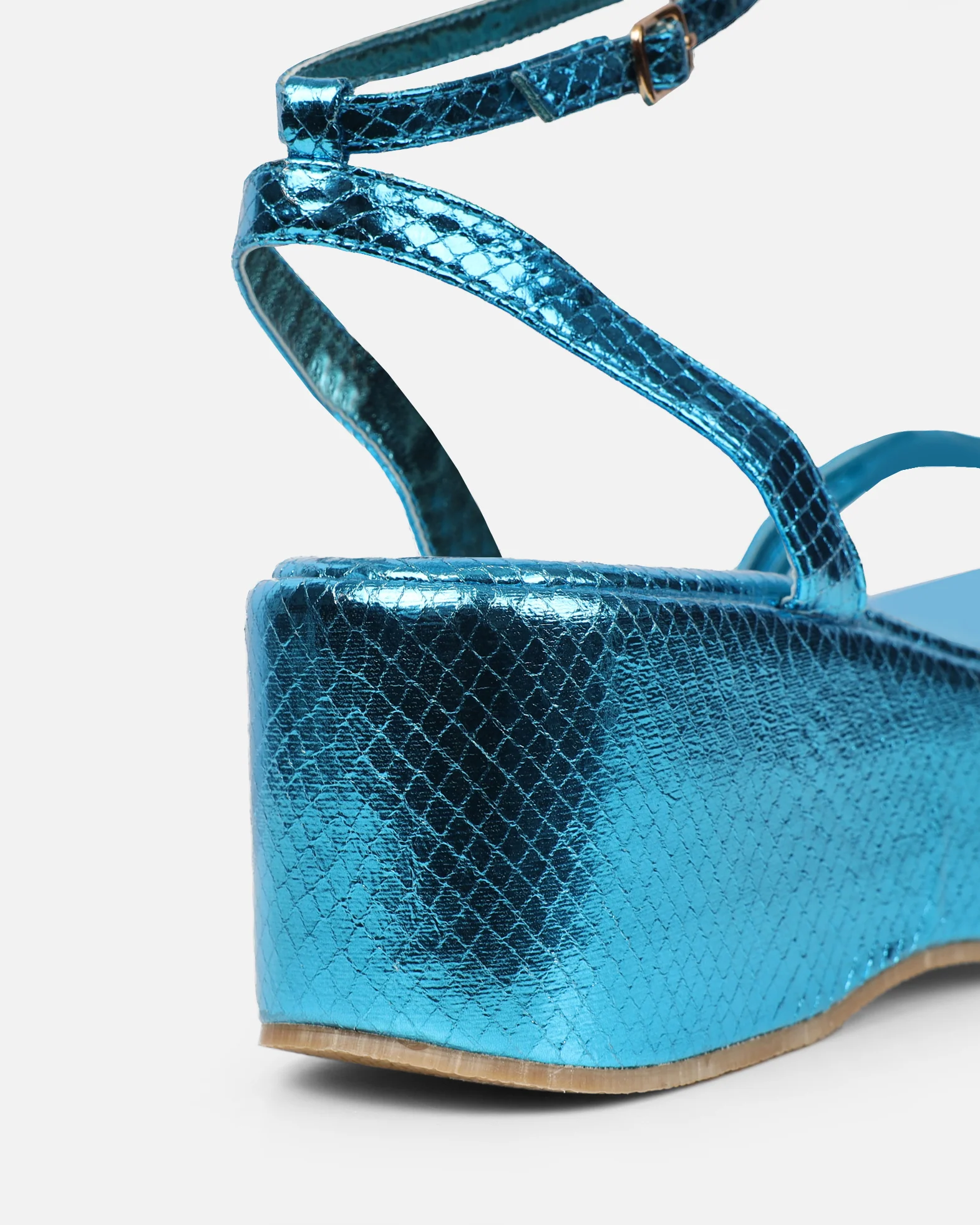 Mazey Blue Snake Effect Flatform Sandals - Image 3
