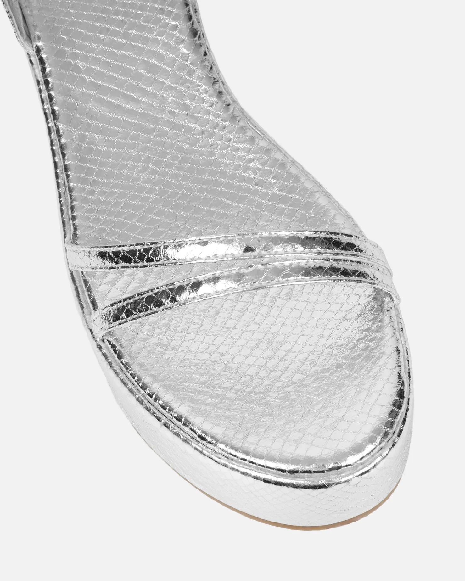 Mazey Silver Snake Effect Flatform Sandals - Image 4