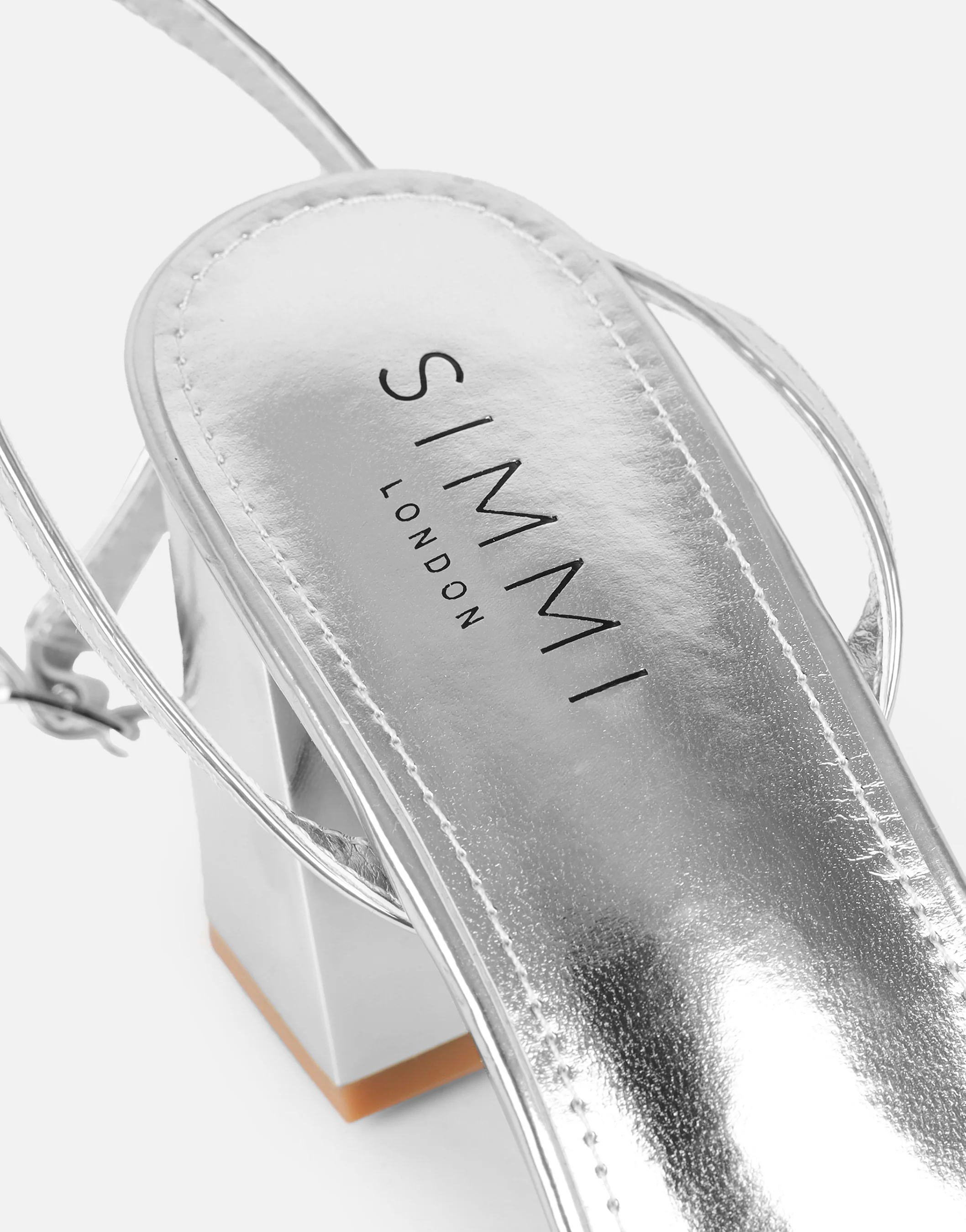 Meave Silver Mirror Diamante Block Heeled Sandals - Image 3