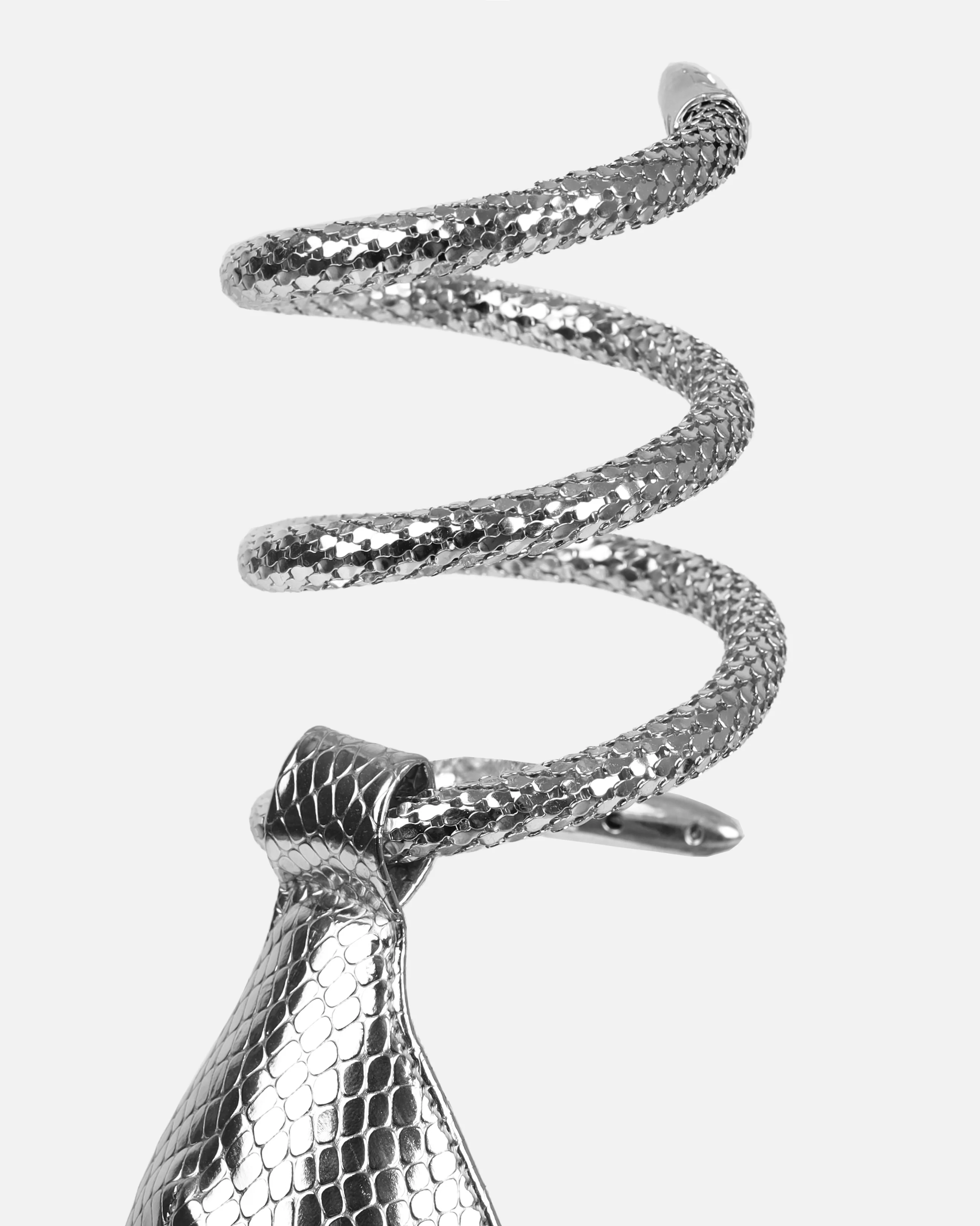 Medusa Silver Faux Snake Print Spiral Stiletto Sandals - Image 3
