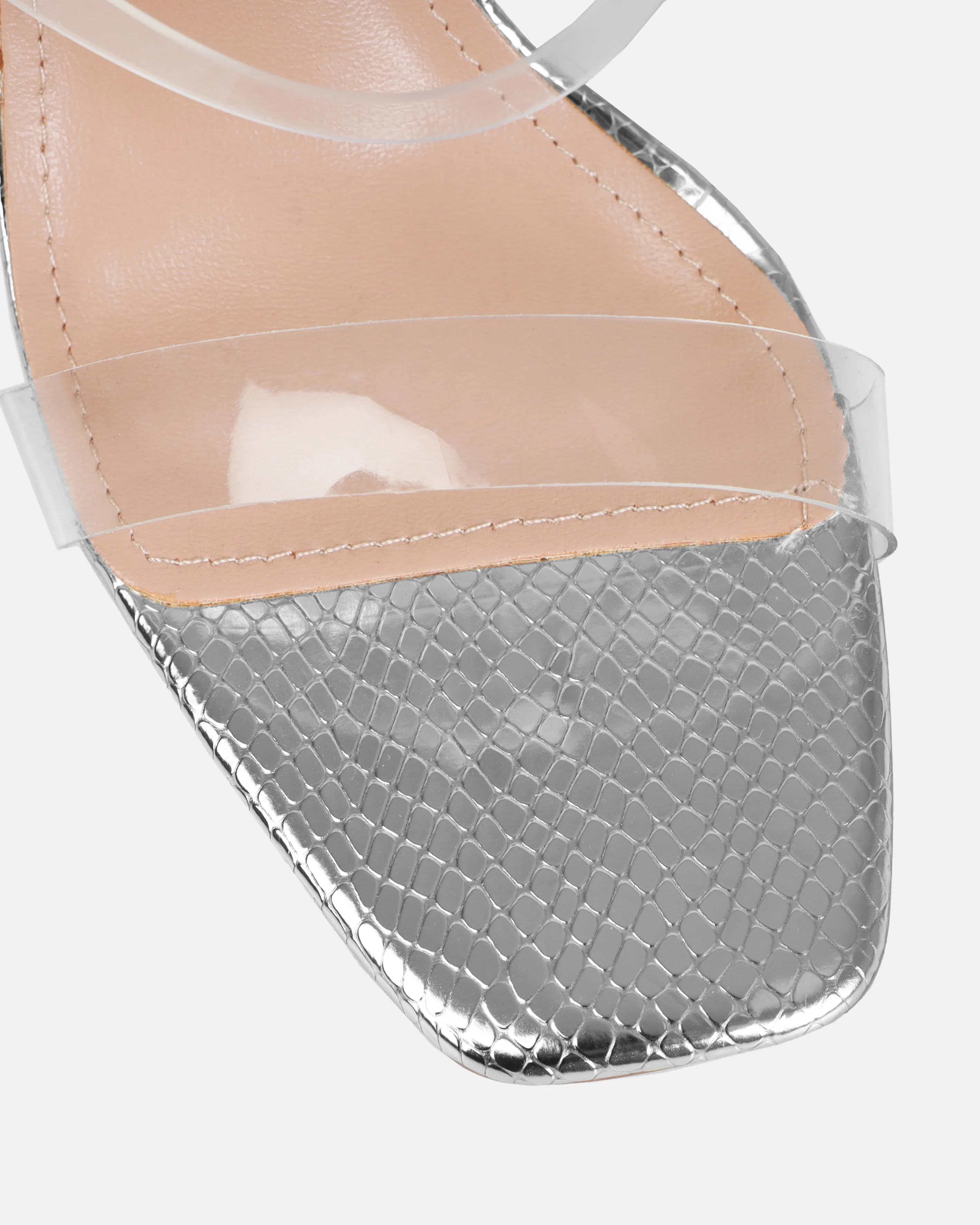 Medusa Silver Faux Snake Print Spiral Stiletto Sandals - Image 4