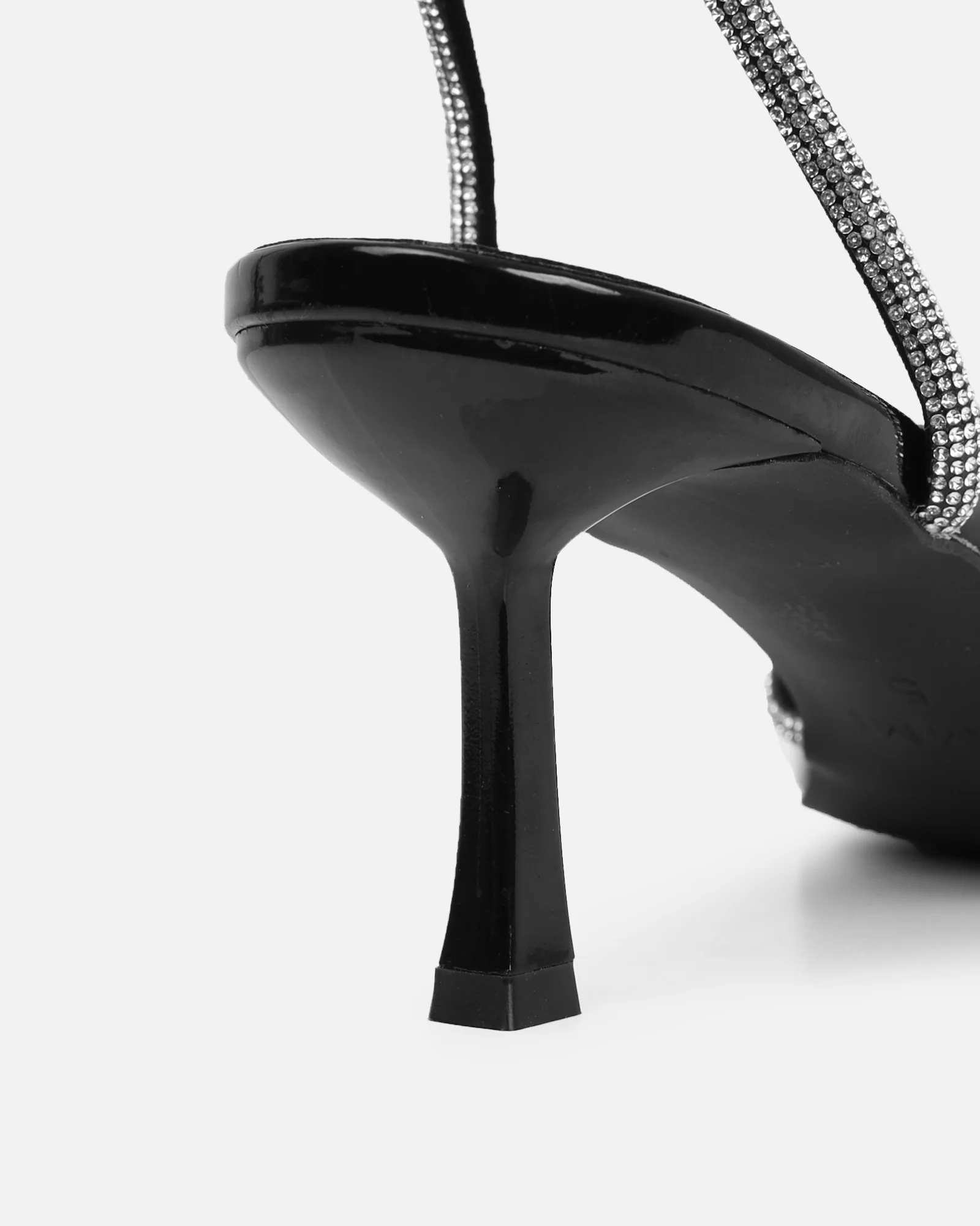 Meesha Black Patent Diamante Mid Heel Sandals - Image 3