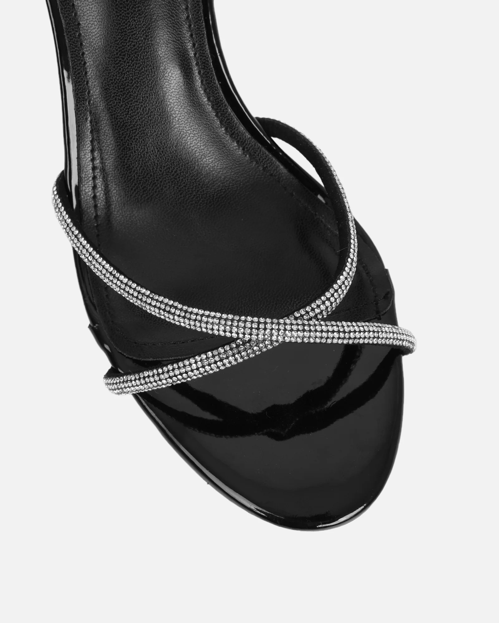 Meesha Black Patent Diamante Mid Heel Sandals - Image 4