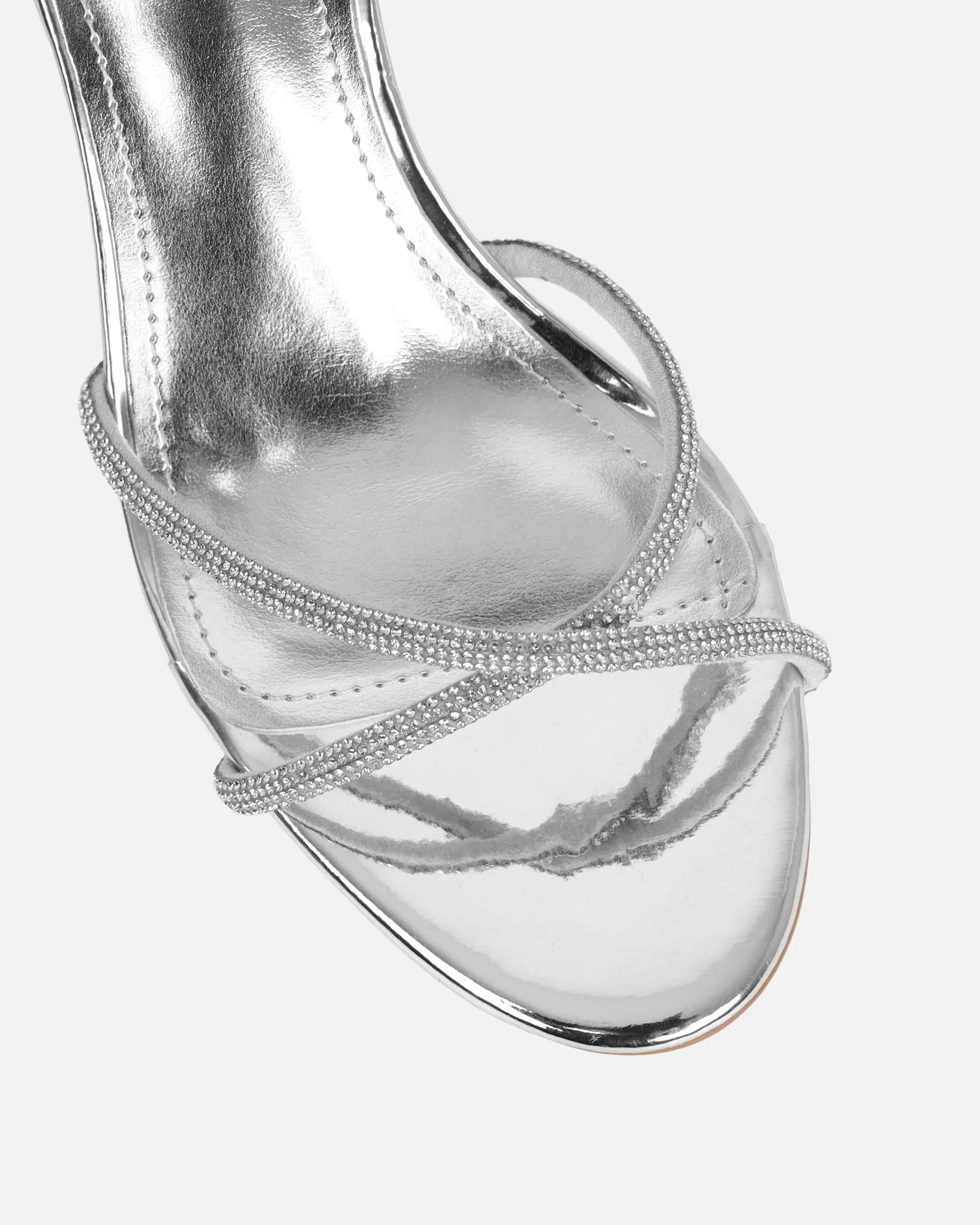 Meesha Silver Mirror Diamante Mid Heel Sandals - Image 4