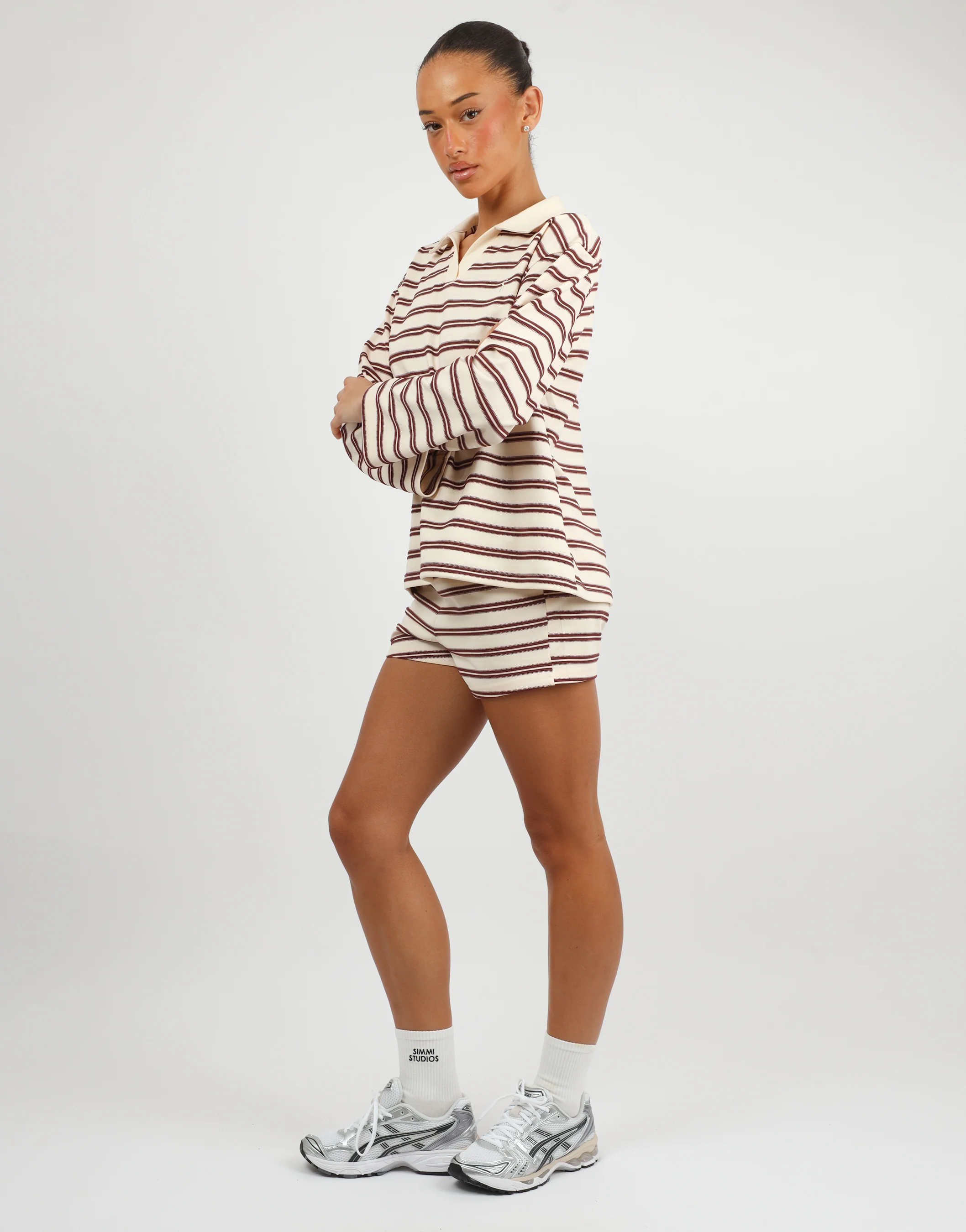 Melissa Simmi Studios Small Stripe Shorts In Burgundy - Image 2